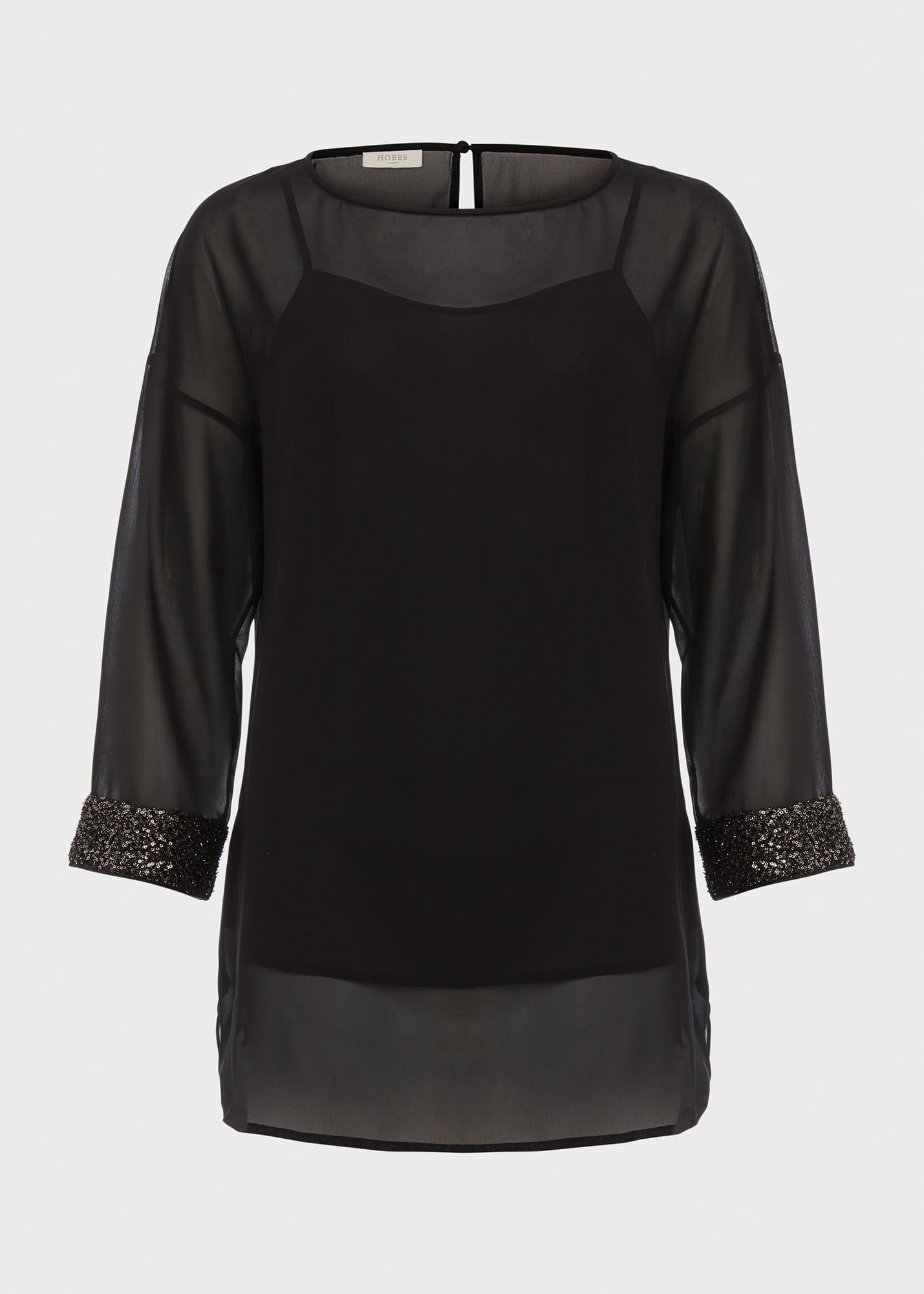 Alexandra Sequin Detail Top, Black, hi-res