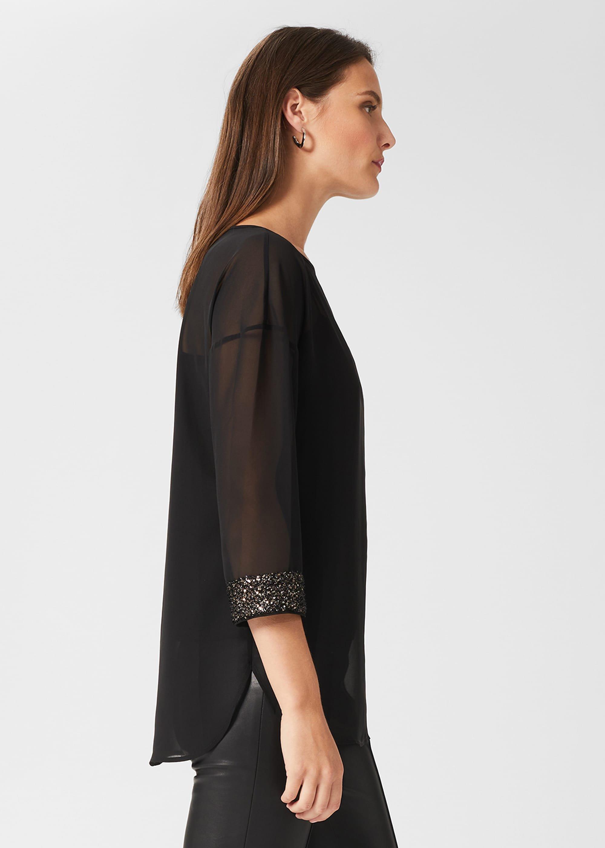 Alexandra Sequin Detail Top, Black, hi-res
