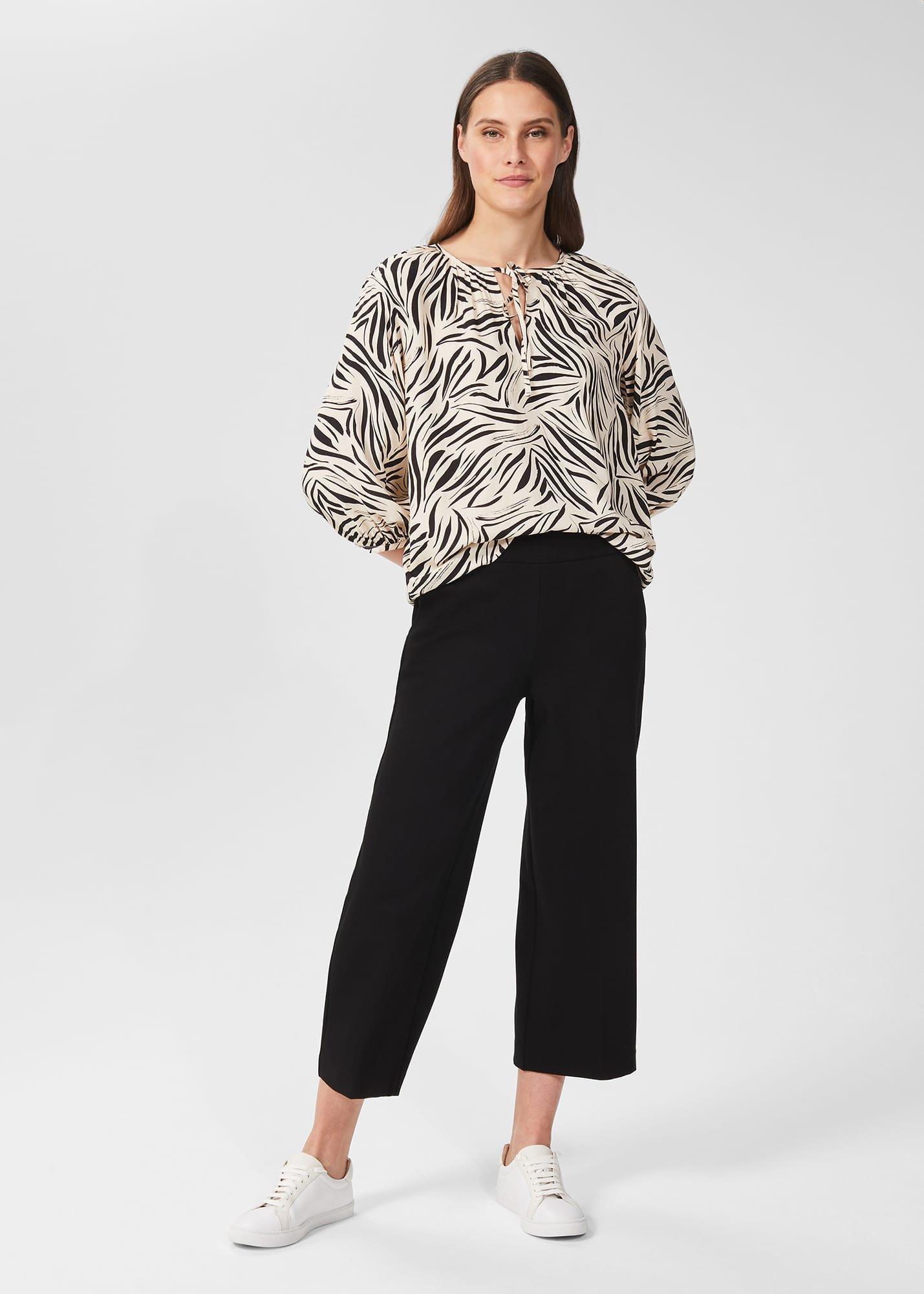 Zadie Jersey Cropped Trousers, Black, hi-res
