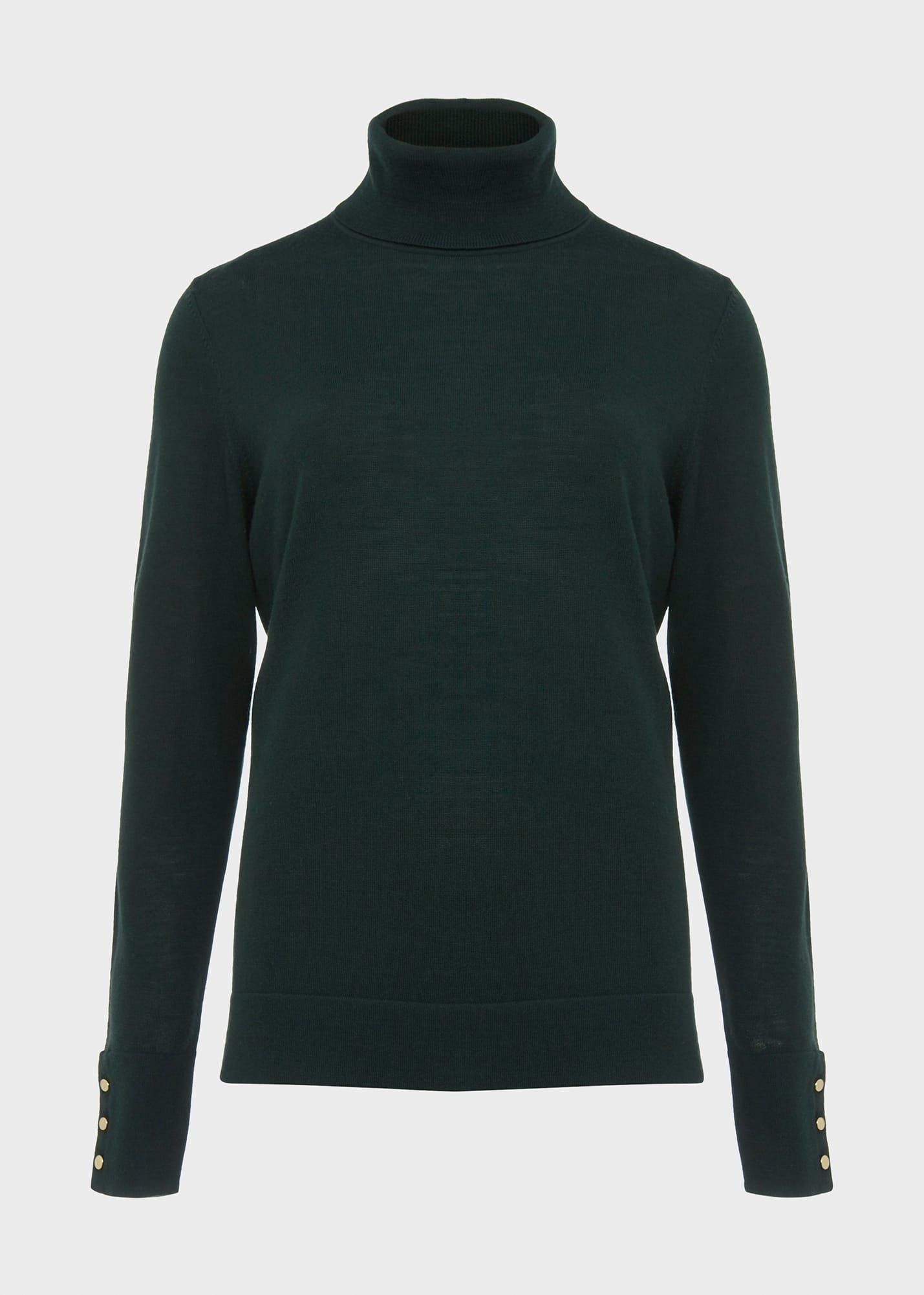 Lara Merino Wool Roll Neck Sweater, Dark Green, hi-res