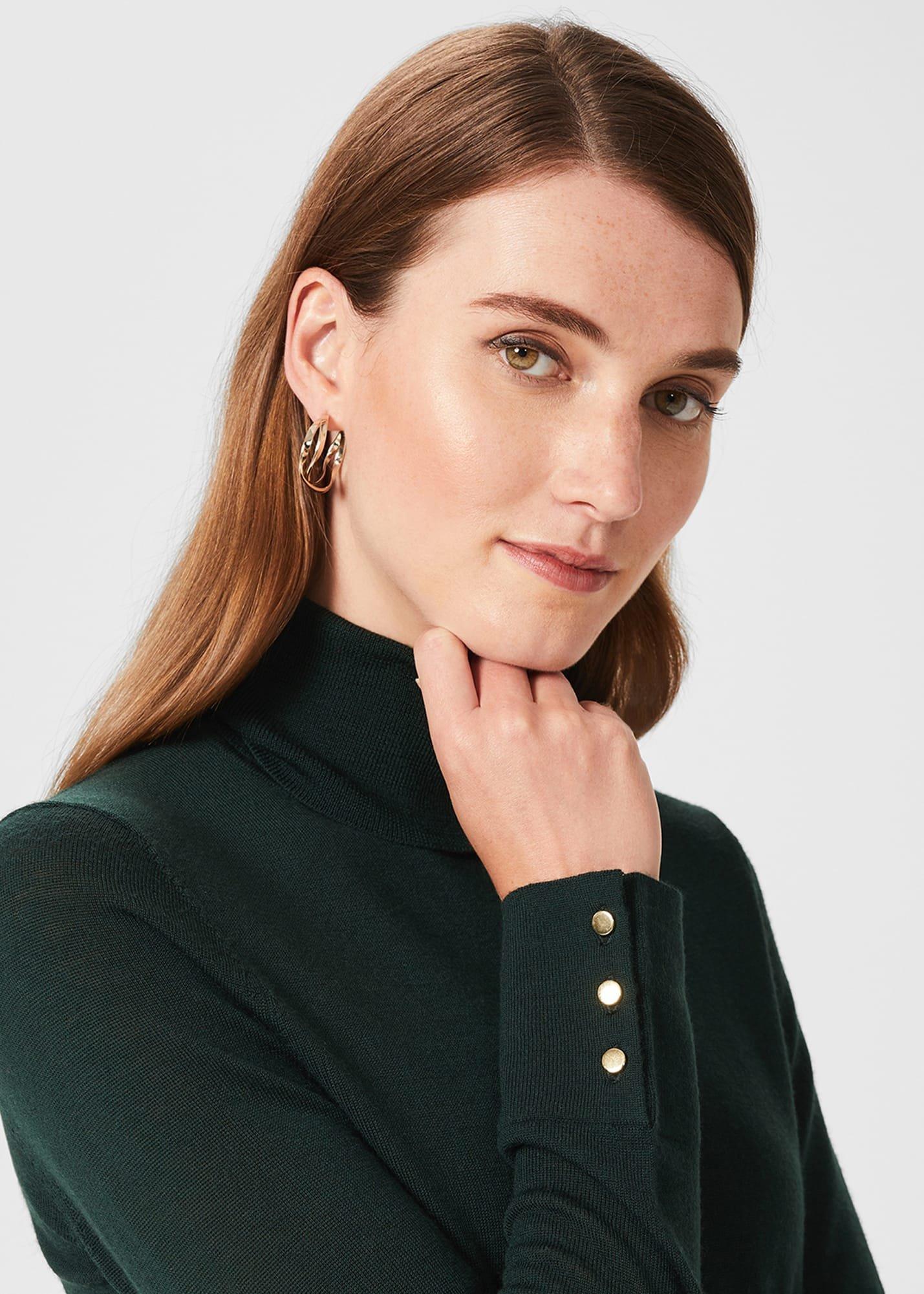 Lara Merino Wool Roll Neck Sweater, Dark Green, hi-res