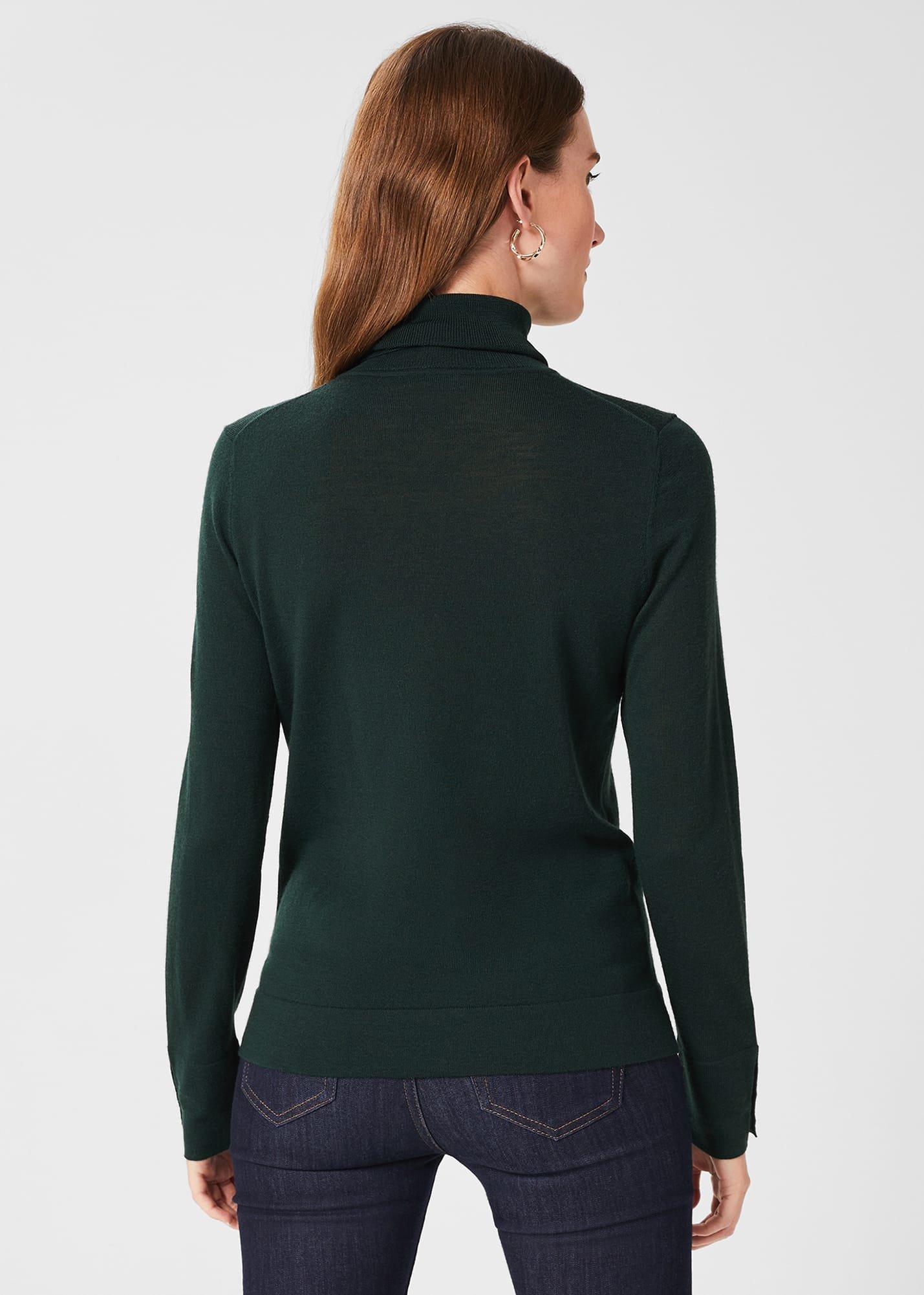 Lara Merino Wool Roll Neck Sweater, Dark Green, hi-res