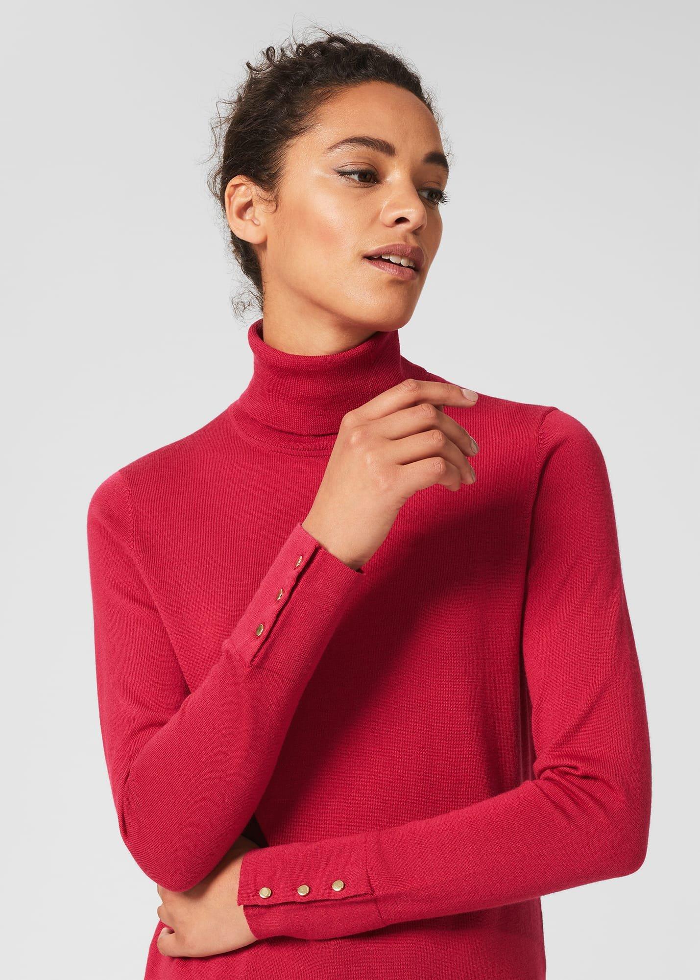 Lara Merino Wool Roll Neck Jumper, Granita Pink, hi-res