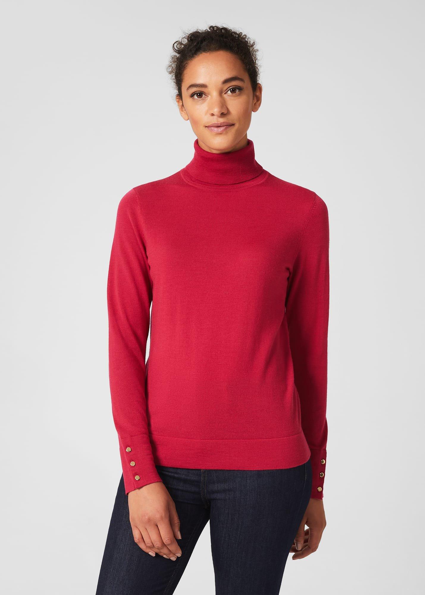Lara Merino Wool Roll Neck Jumper, Granita Pink, hi-res