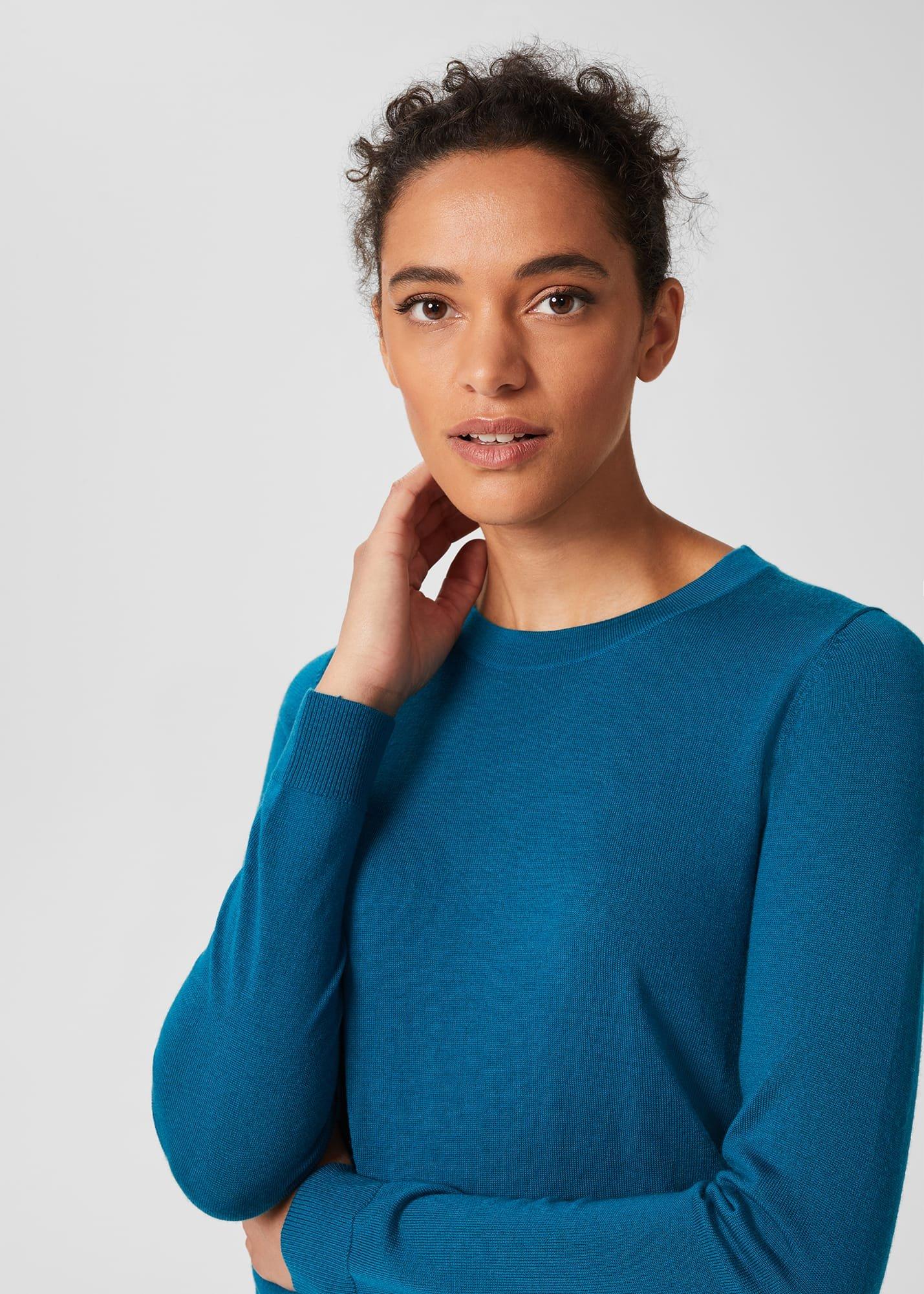 Penny Merino Wool Jumper, Lagoon Blue, hi-res