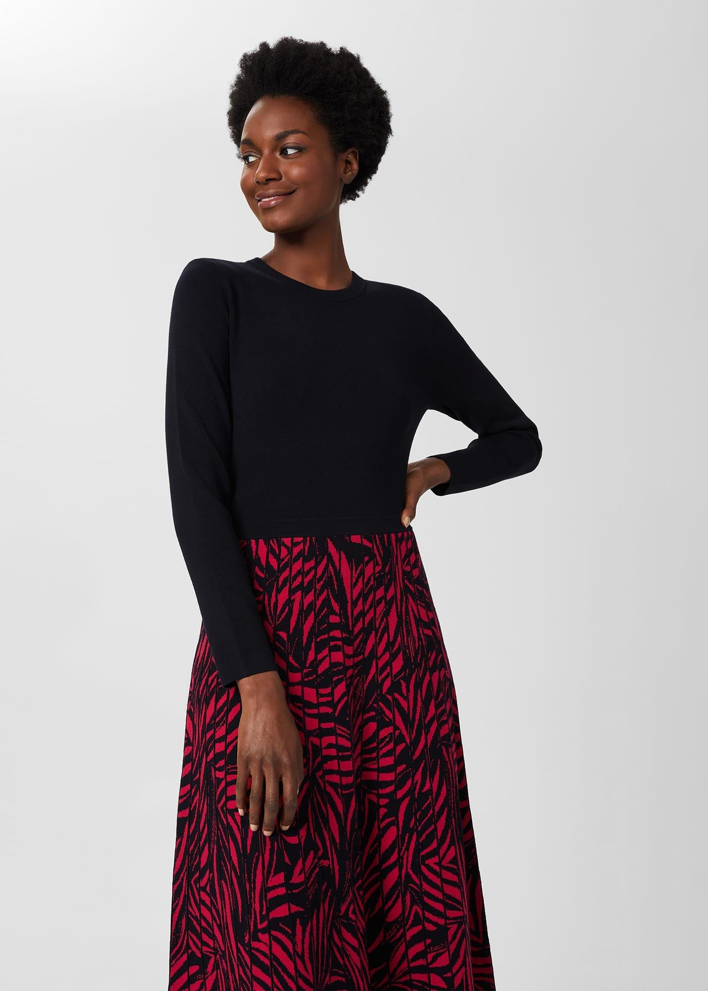 Harlie Midi Knitted Dress, Navy Pink, hi-res