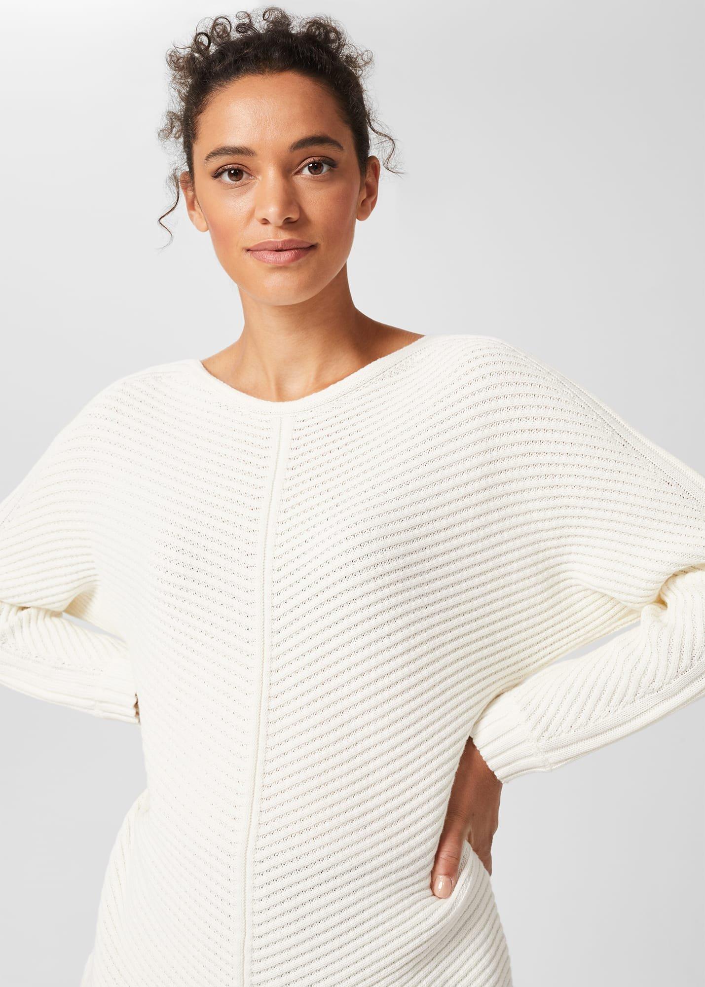 Mona Cotton Batwing Jumper, Ivory, hi-res