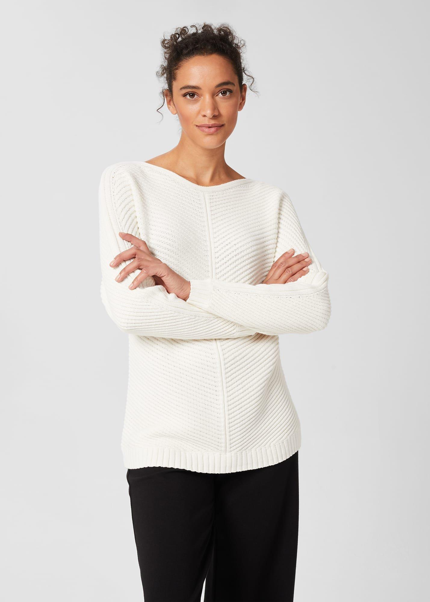 Mona Cotton Batwing Jumper, Ivory, hi-res