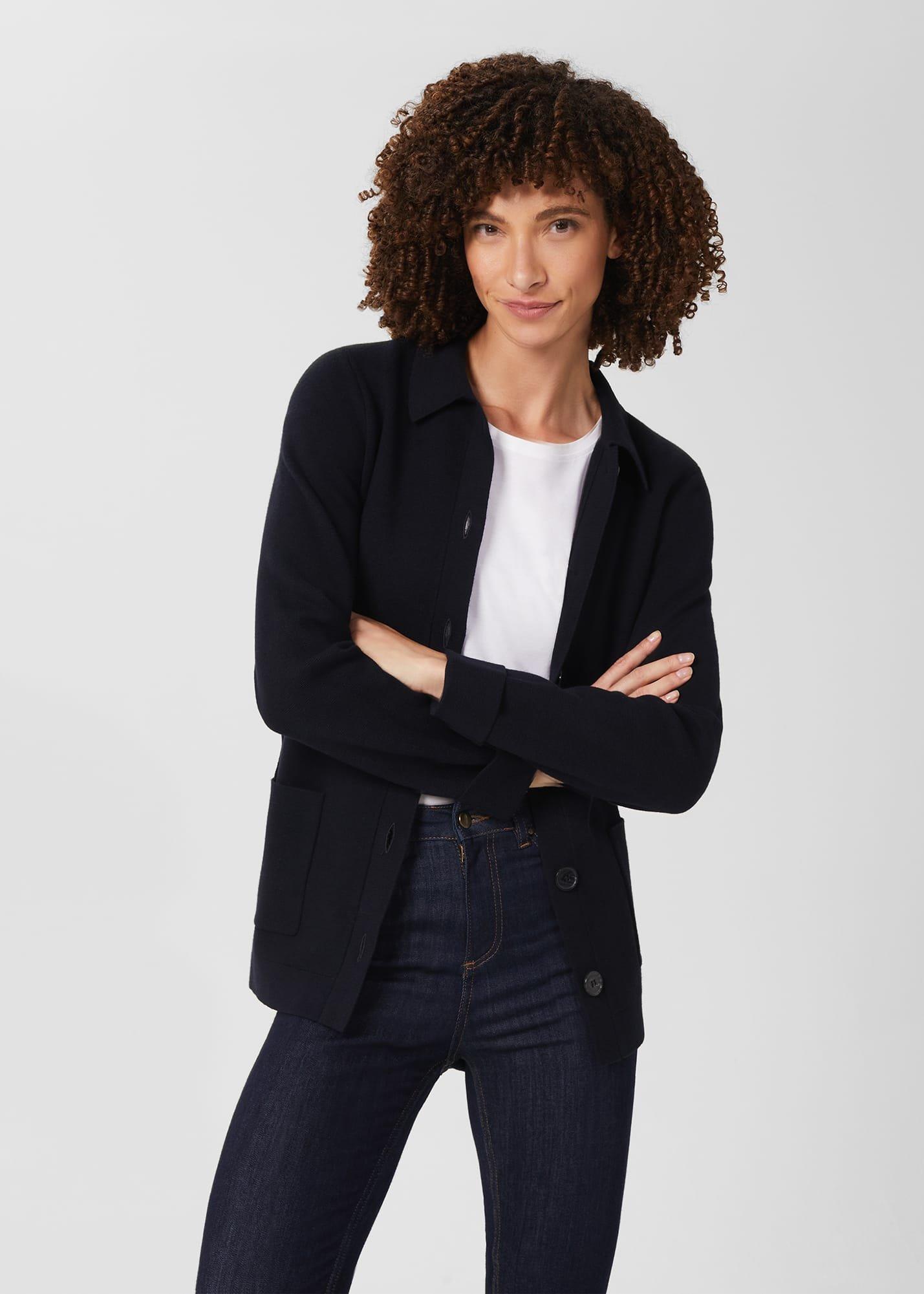 Paloma Cotton Wool Knitted Jacket, Navy, hi-res