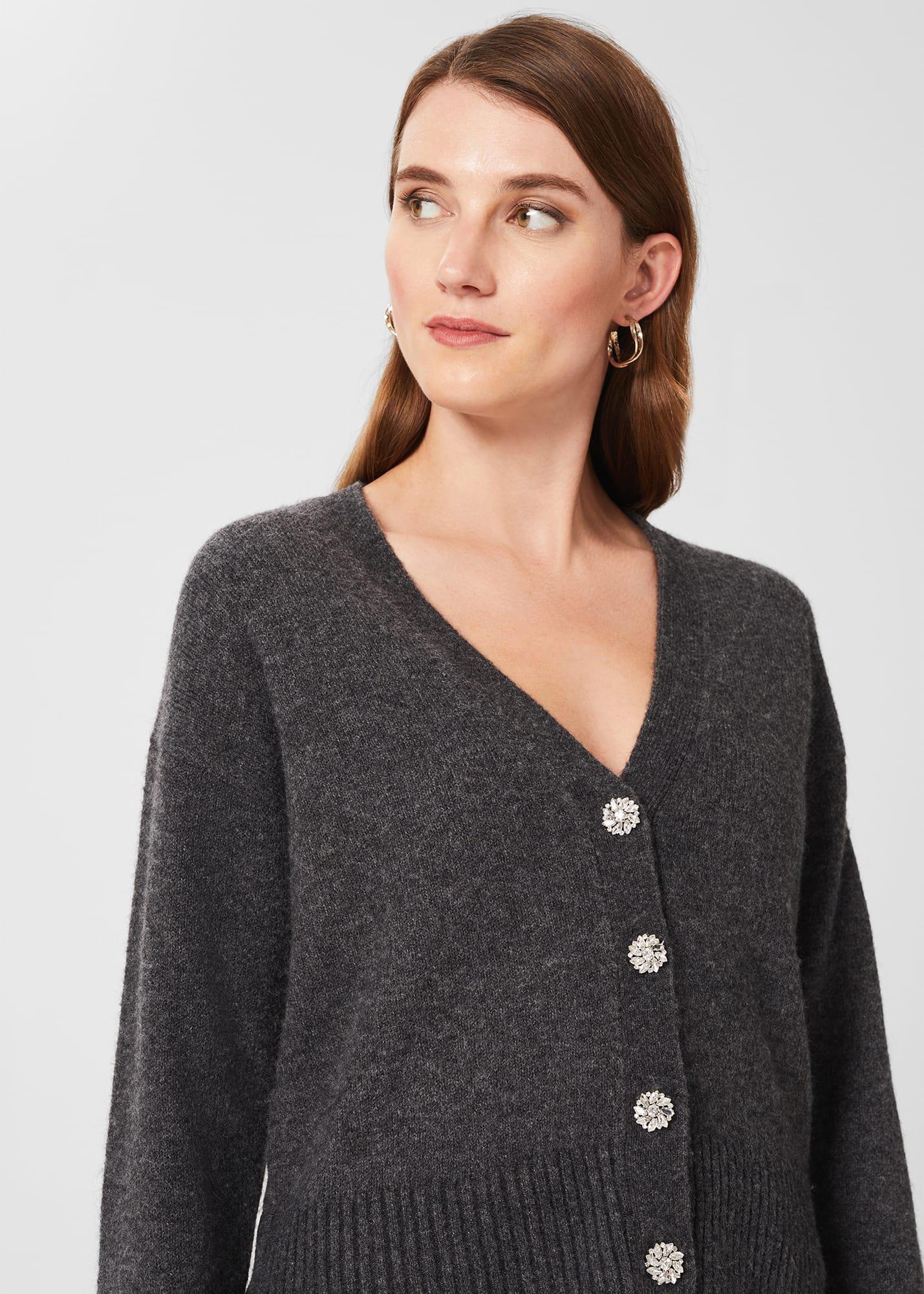 Florence Gem Cardigan with Alpaca, Charcoal Marl, hi-res