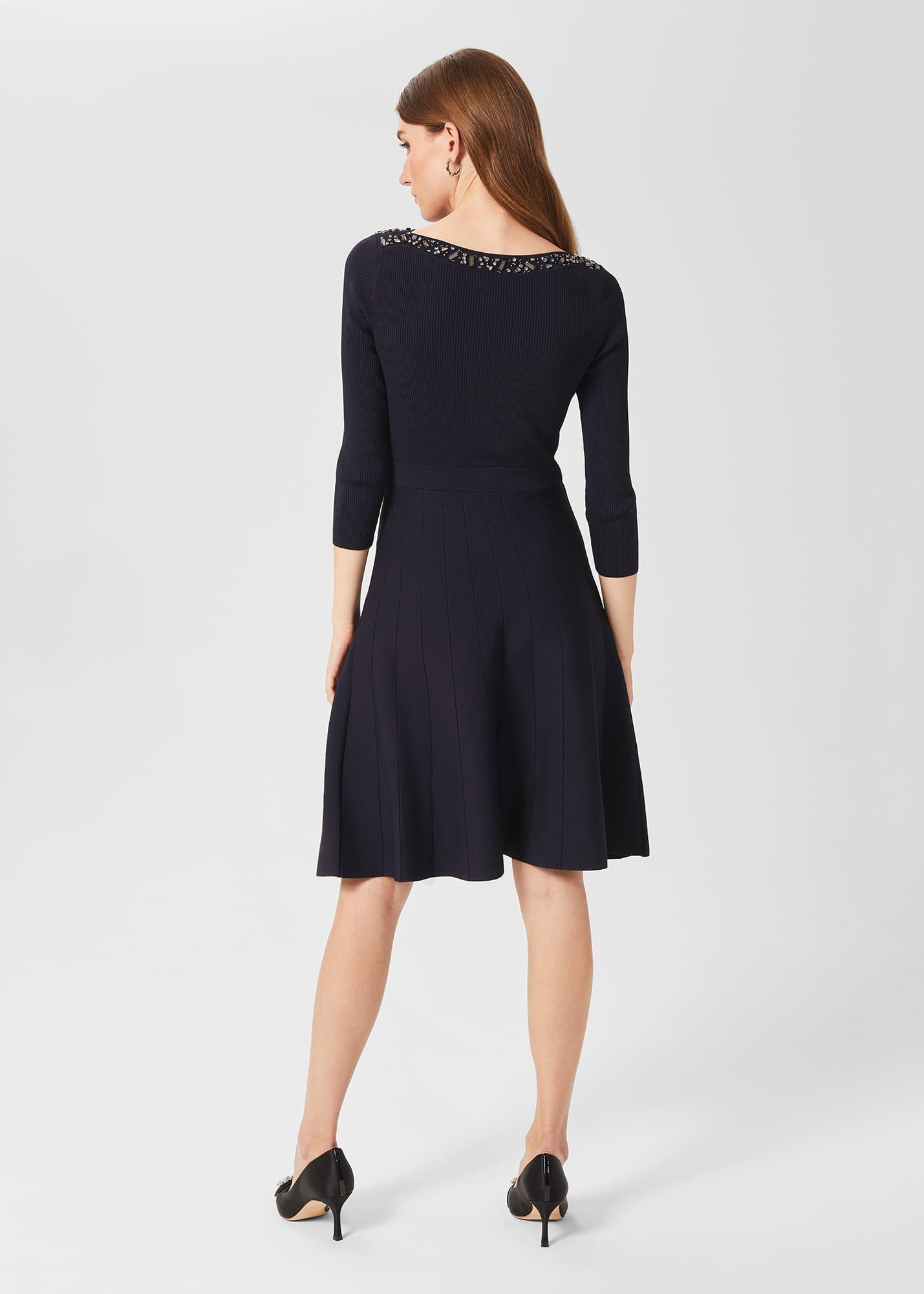 Emily Knitted Sequin Dress, Navy, hi-res