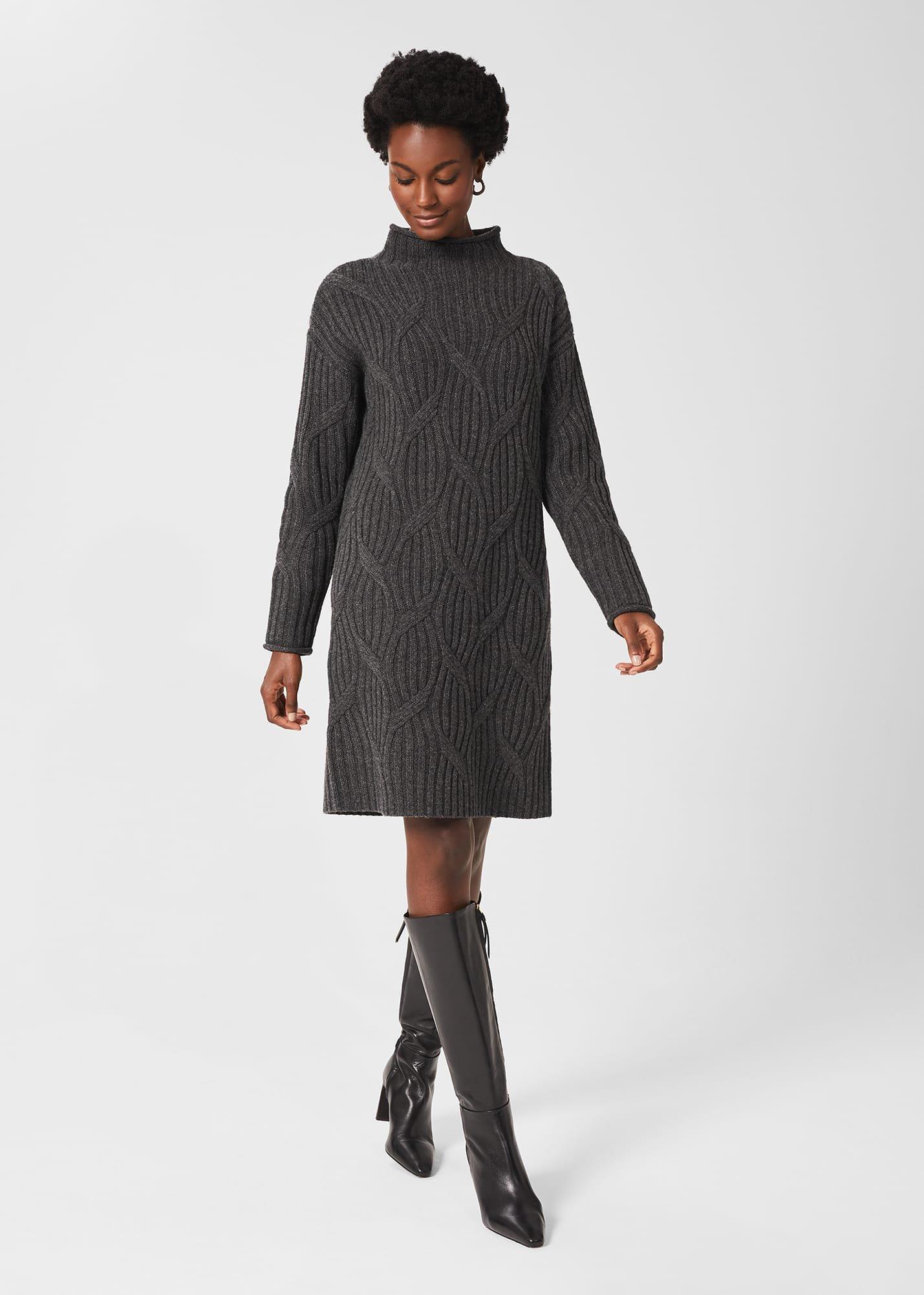 Malikah Knitted Dress, Charcoal Grey, hi-res