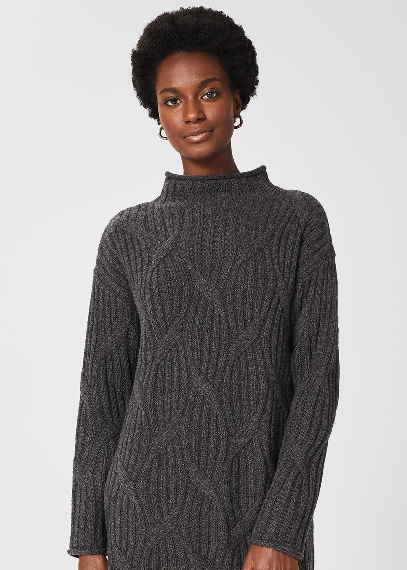 Malikah Knitted Dress, Charcoal Grey, hi-res