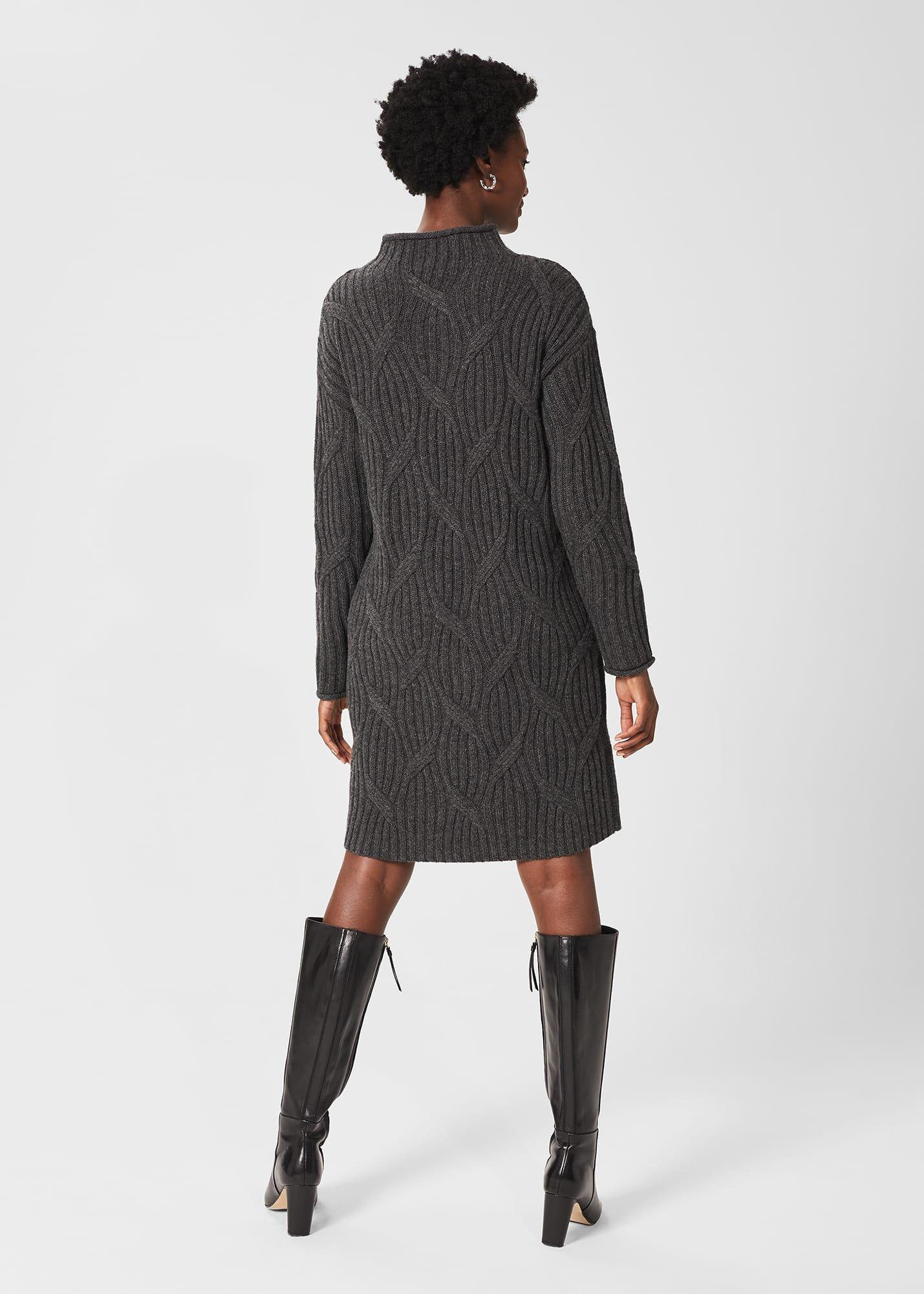 Malikah Knitted Dress, Charcoal Grey, hi-res