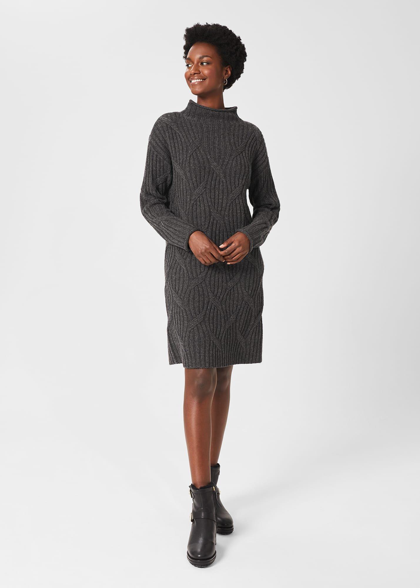 Malikah Knitted Dress, Charcoal Grey, hi-res