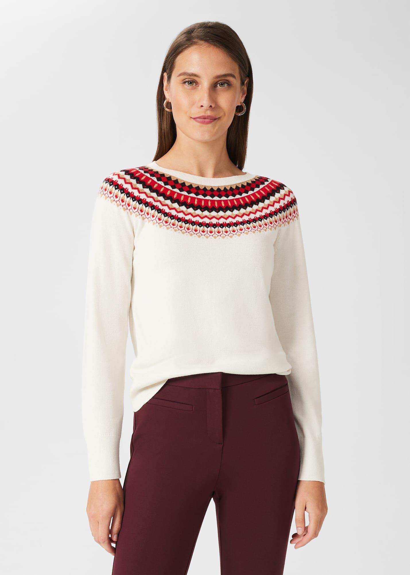 Greta Fairisle Sweater With Cashmere, Ivory Multi, hi-res