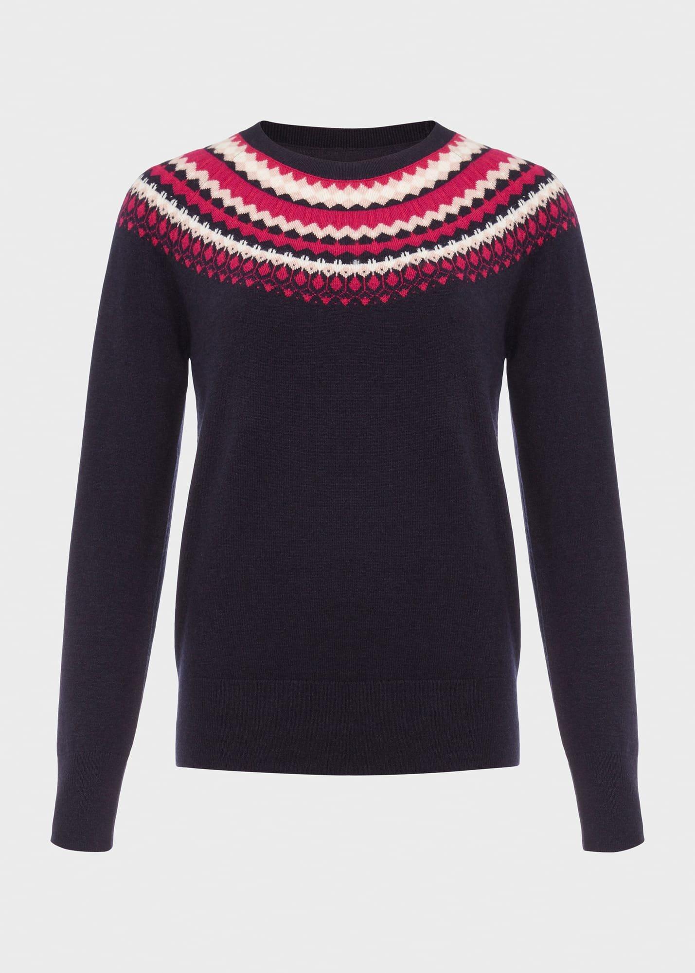 Greta Fairisle Sweater With Cashmere, Navy Pink, hi-res