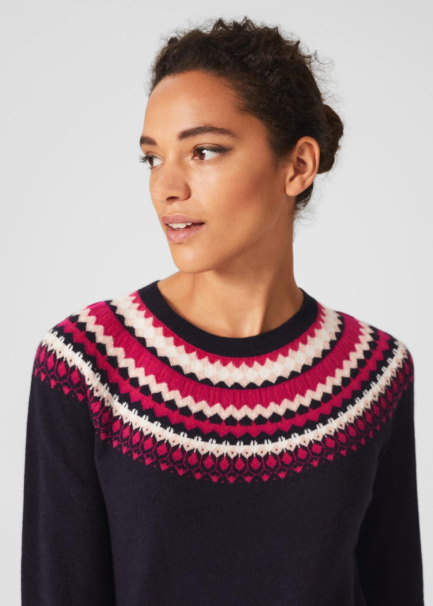 Greta Fairisle Sweater With Cashmere, Navy Pink, hi-res