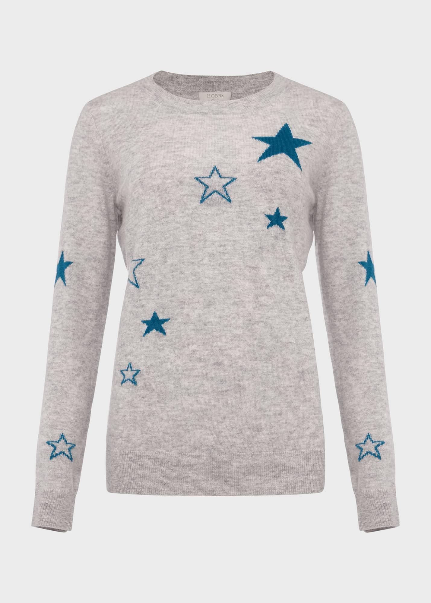 Samira Wool Cashmere Star Jumper, Grey Blue, hi-res