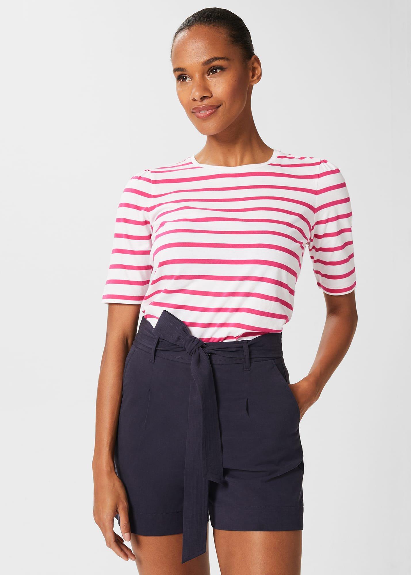 Eva Cotton Striped T-Shirt, Azalea Pink, hi-res