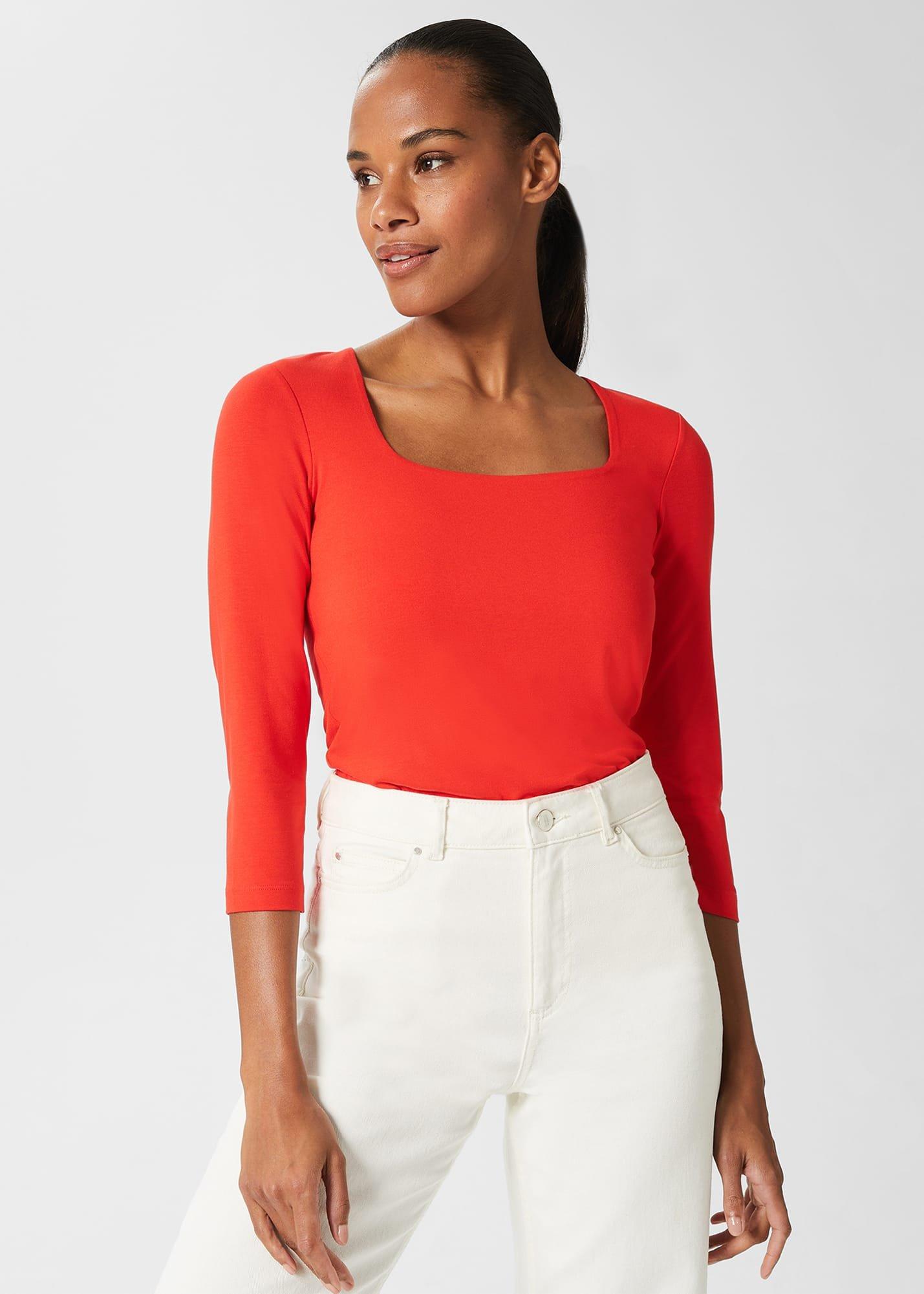 Debbie Double Fronted Top, Coral Red, hi-res