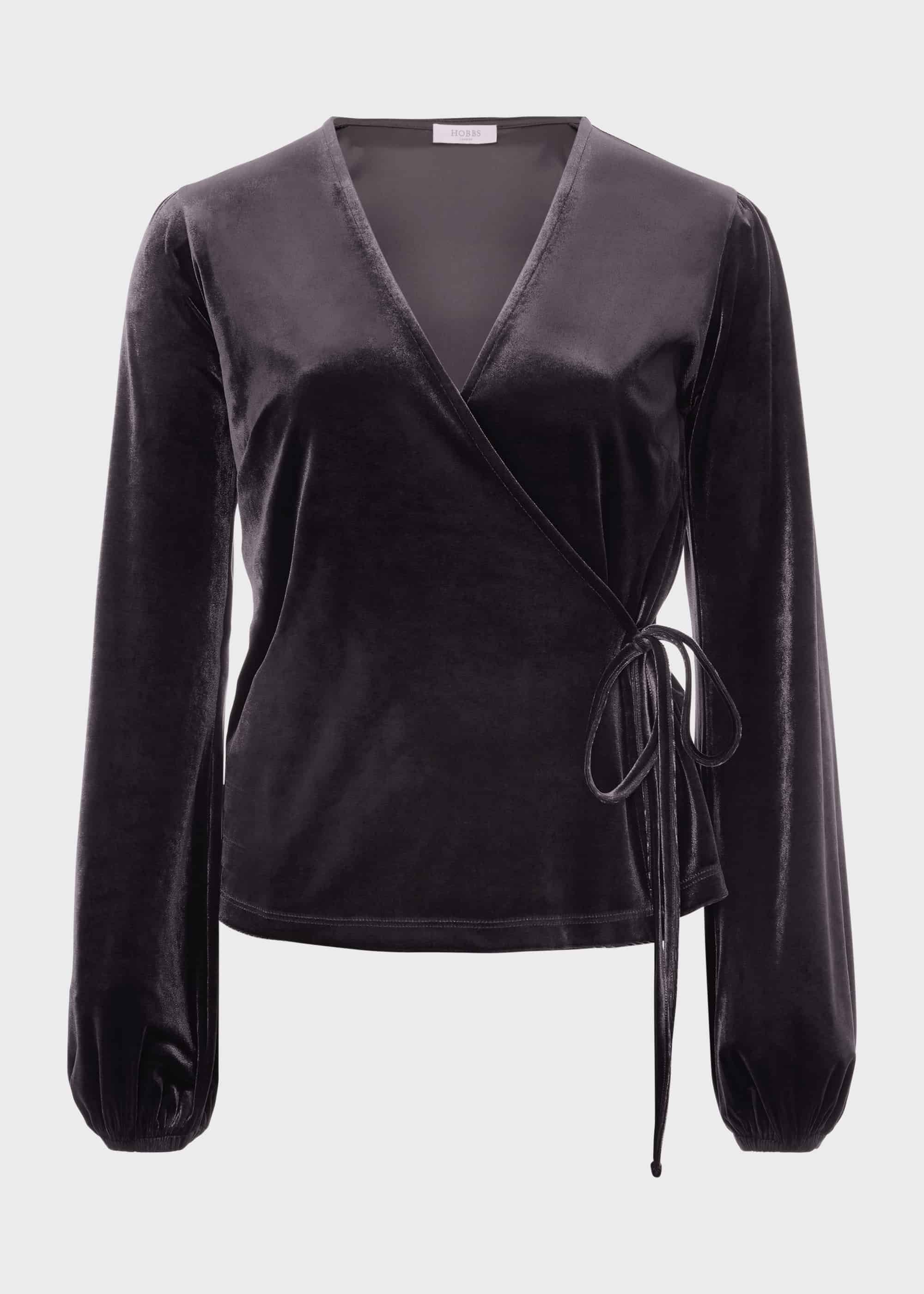 Livvy Velvet Wrap Top, Navy, hi-res