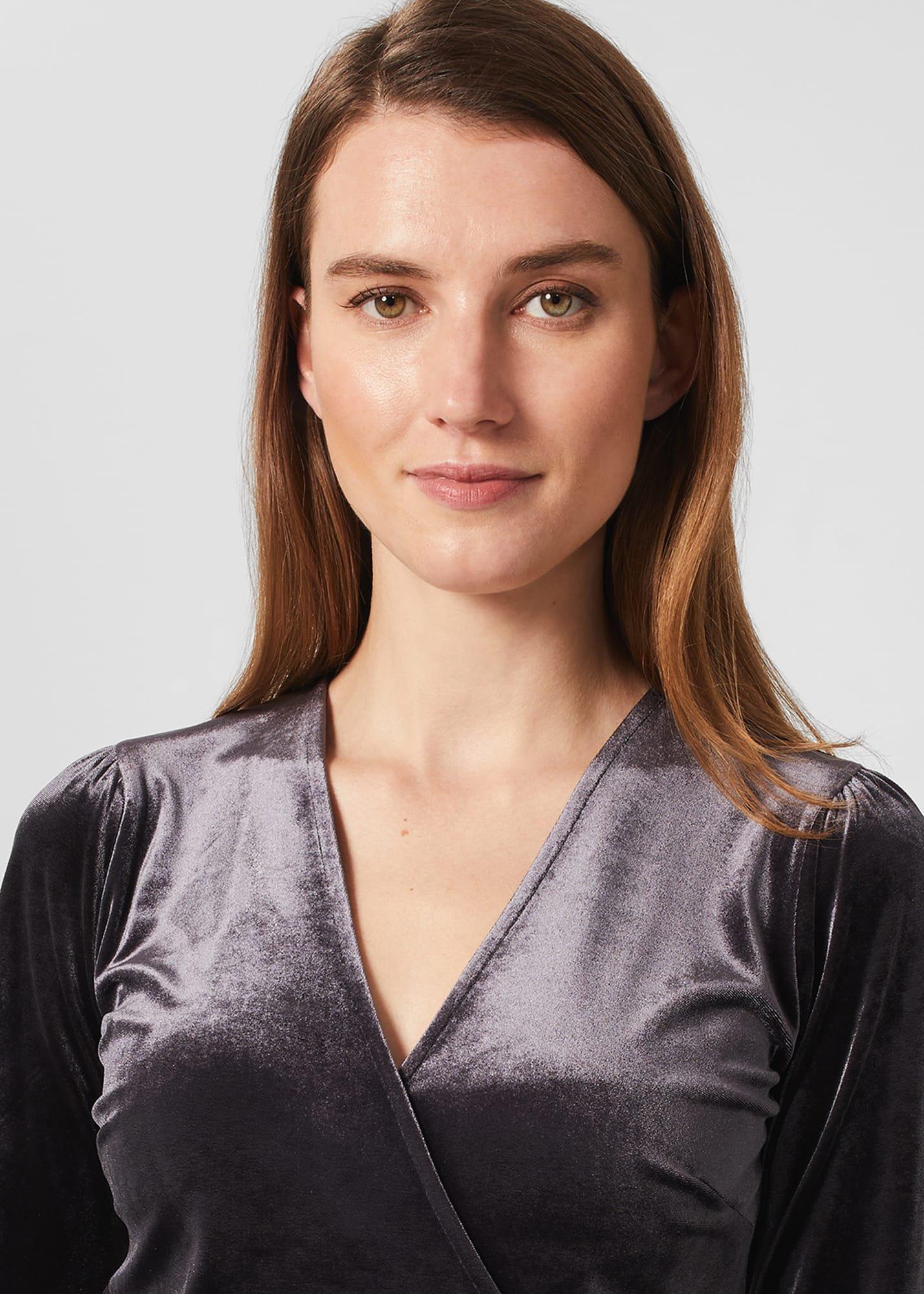 Livvy Velvet Wrap Top, Navy, hi-res