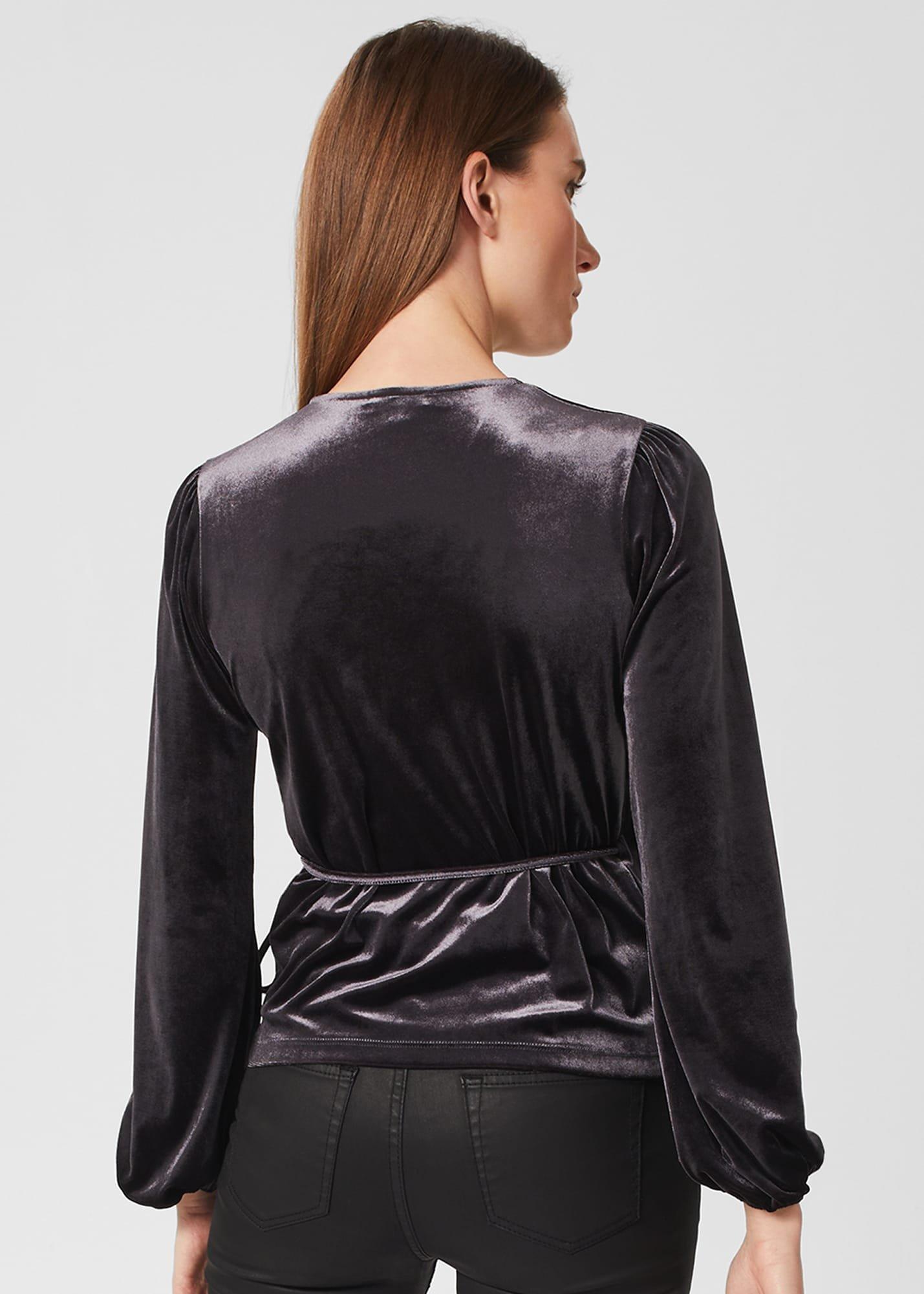 Livvy Velvet Wrap Top, Navy, hi-res