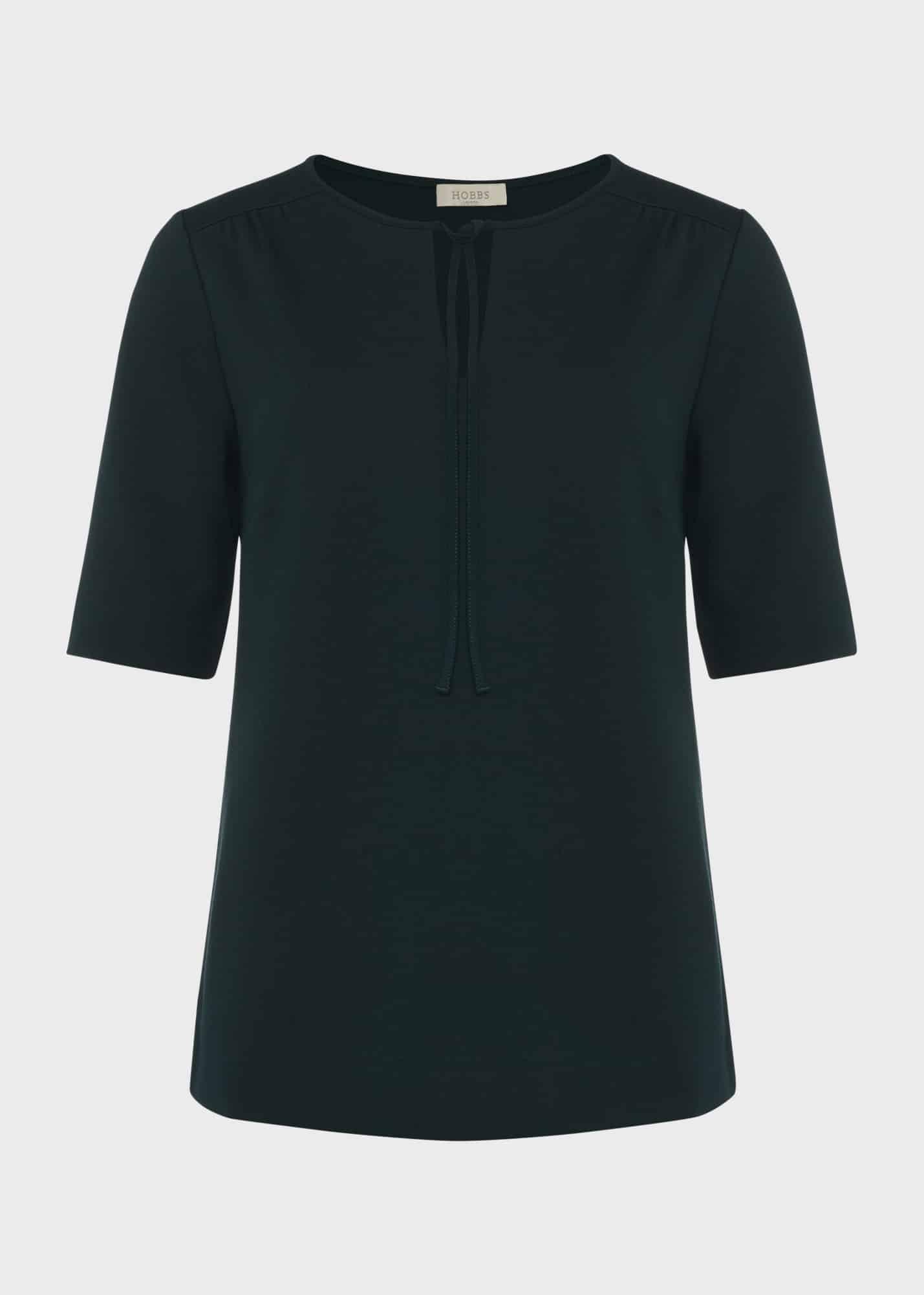 Claudine Tie Neck Top, Dark Pine Green, hi-res