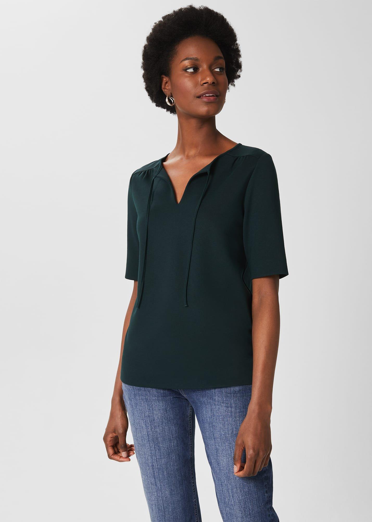 Claudine Tie Neck Top, Dark Pine Green, hi-res