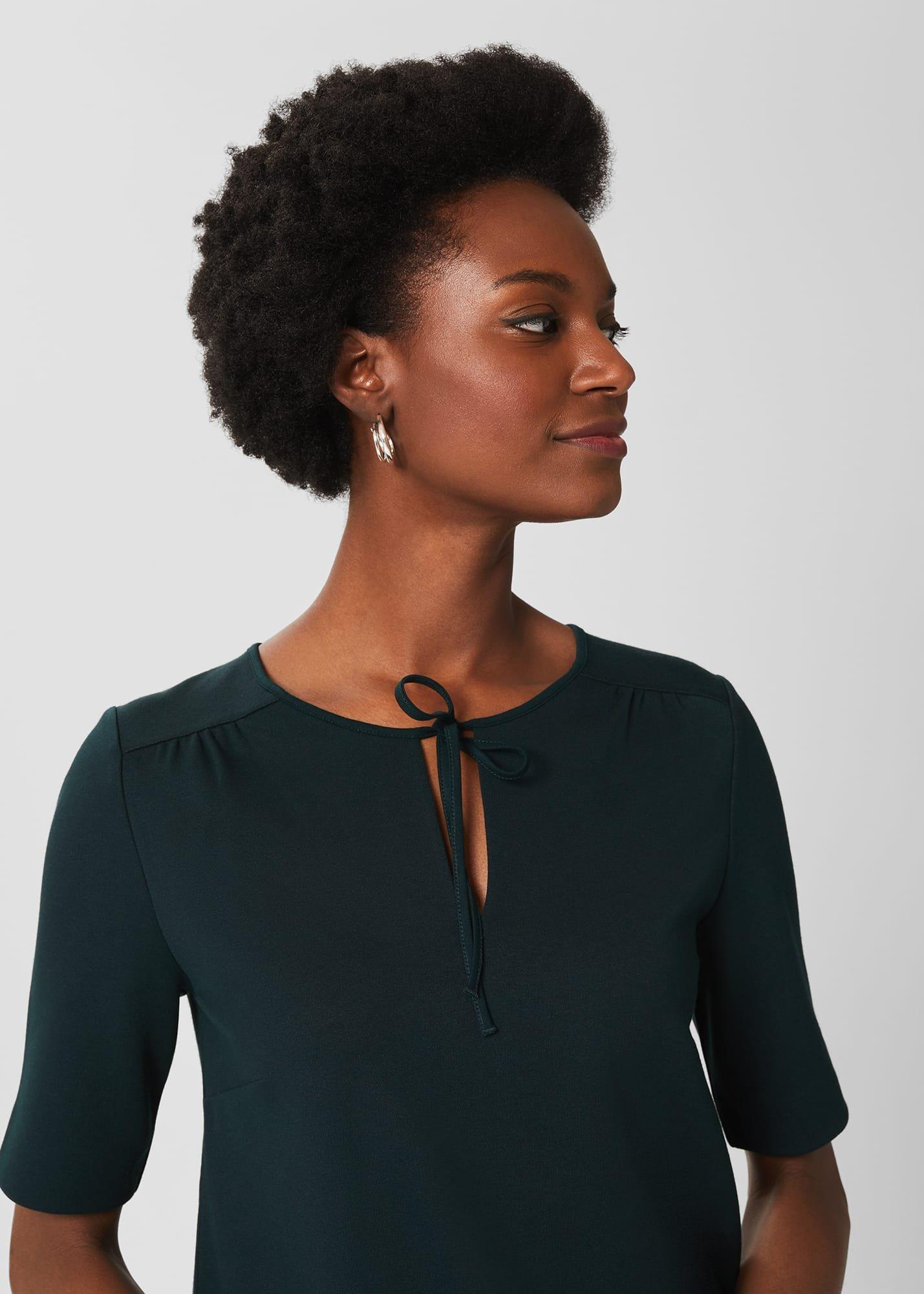 Claudine Tie Neck Top, Dark Pine Green, hi-res