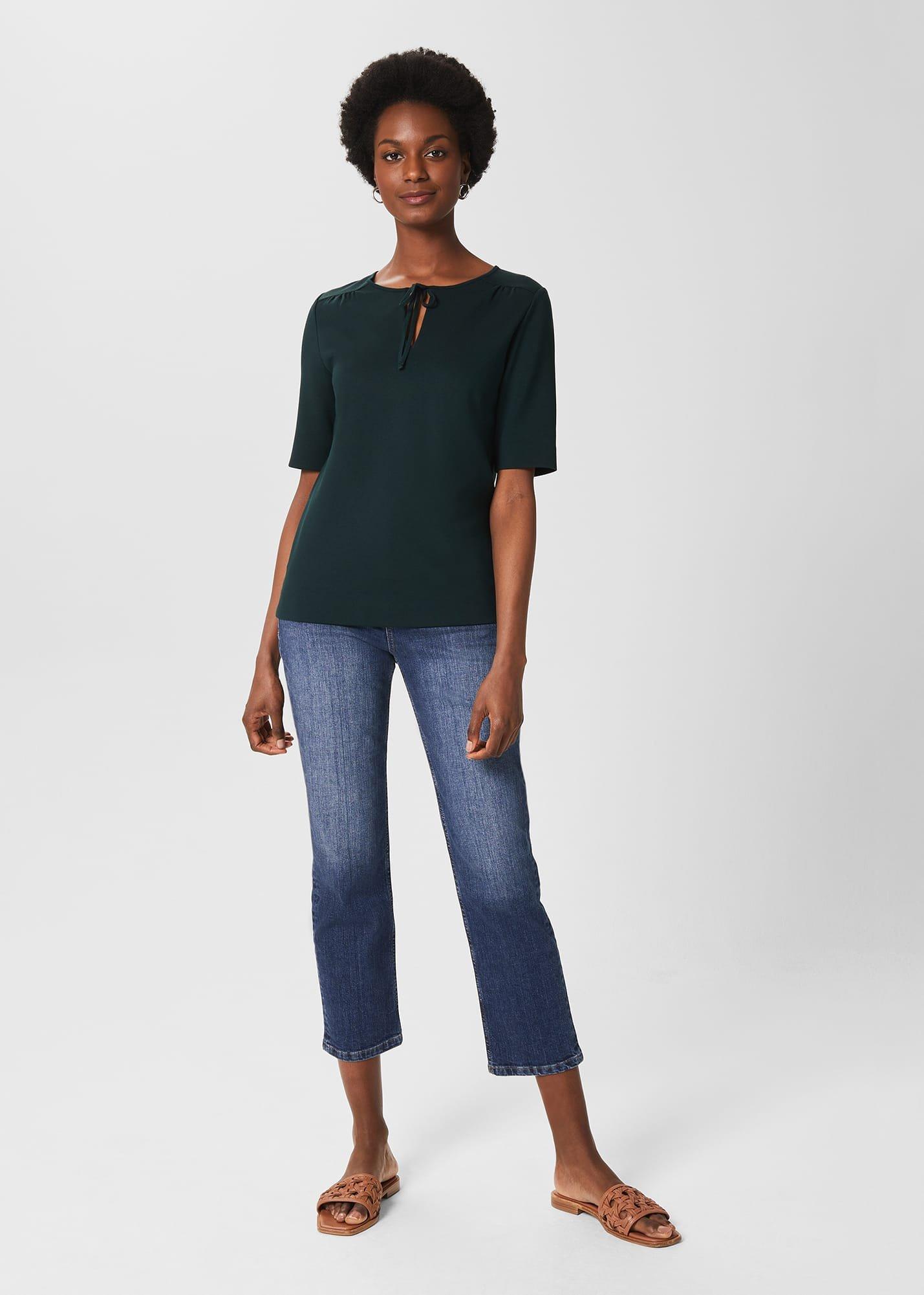 Claudine Tie Neck Top, Dark Pine Green, hi-res