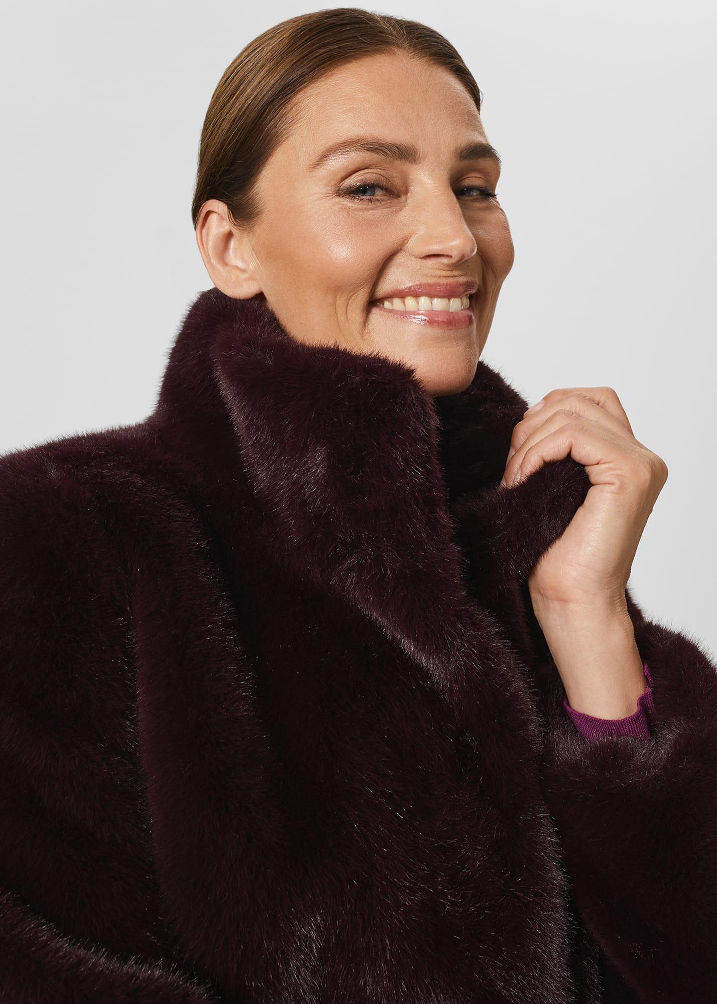 Maddox Faux Fur Coat, Dark Berry, hi-res