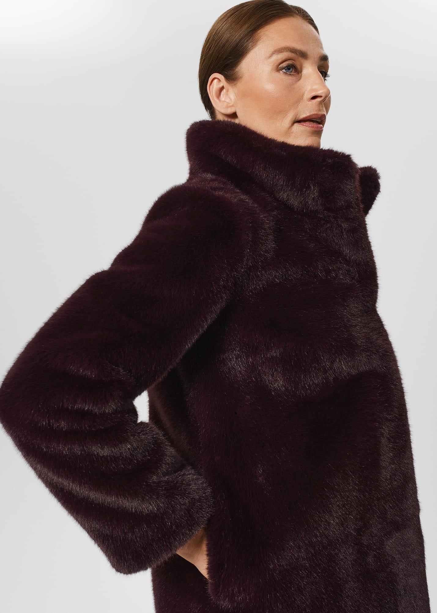 Maddox Faux Fur Coat, Dark Berry, hi-res