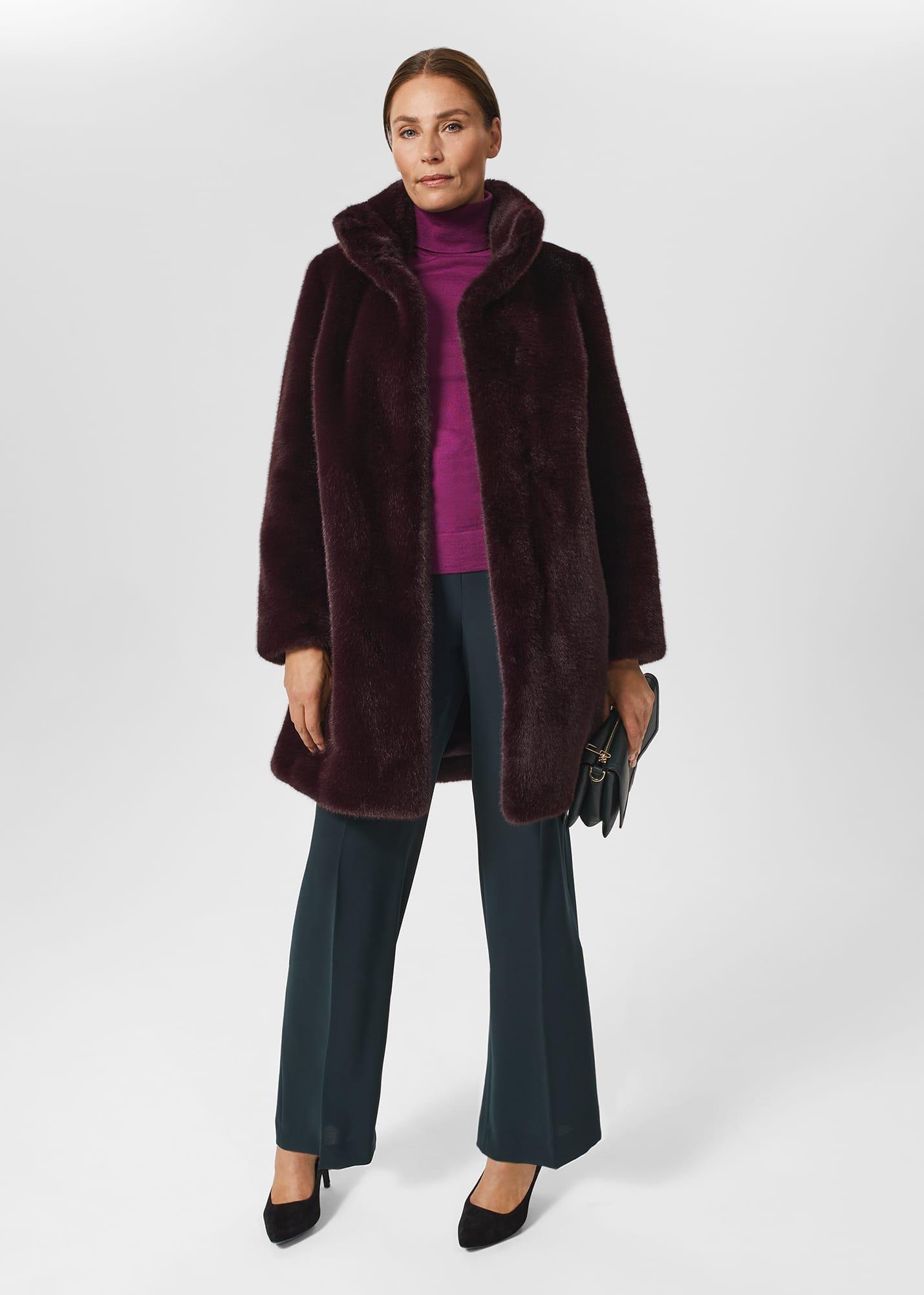 Maddox Faux Fur Coat, Dark Berry, hi-res