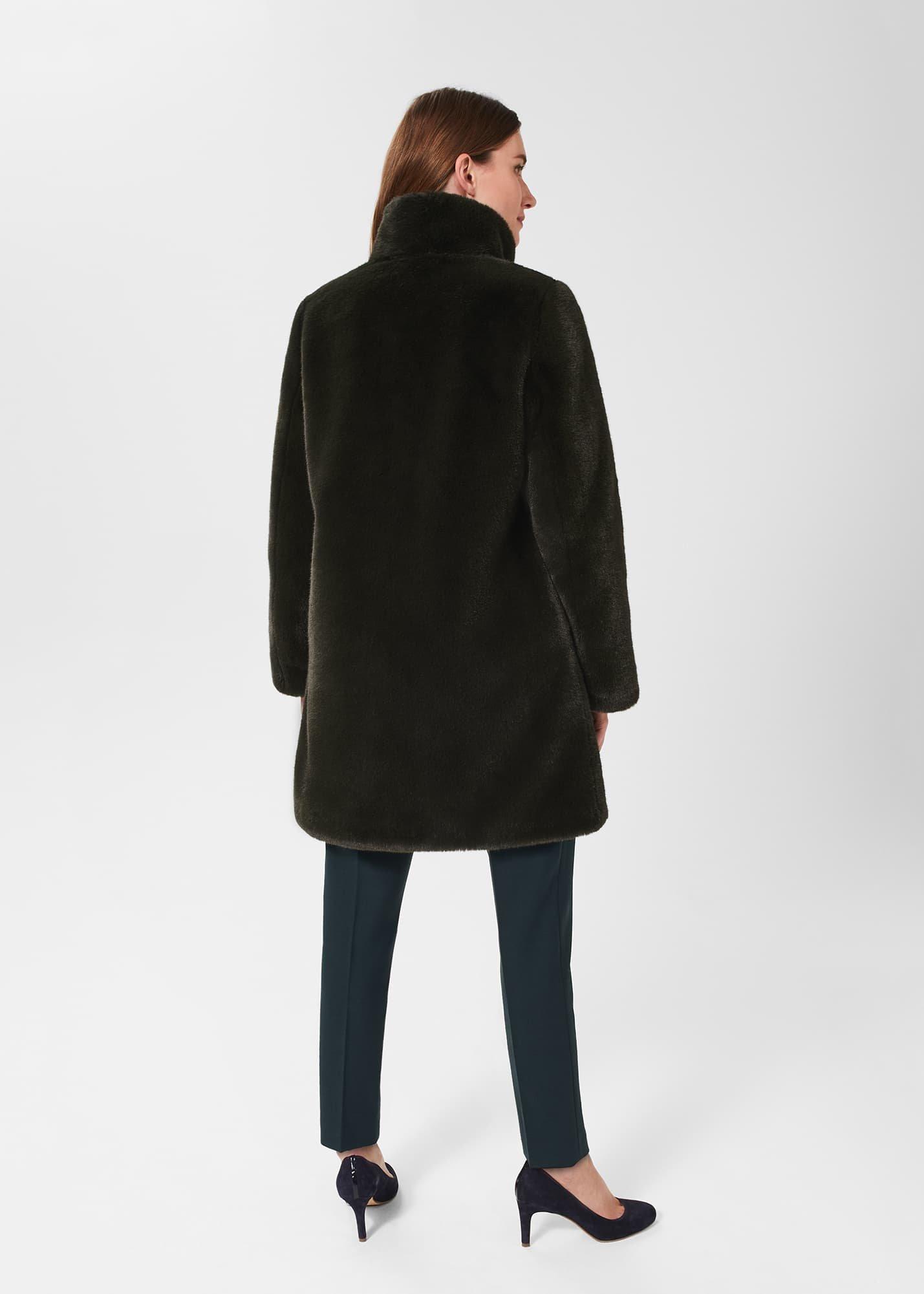 Maddox Faux Fur Coat, Olive Green, hi-res