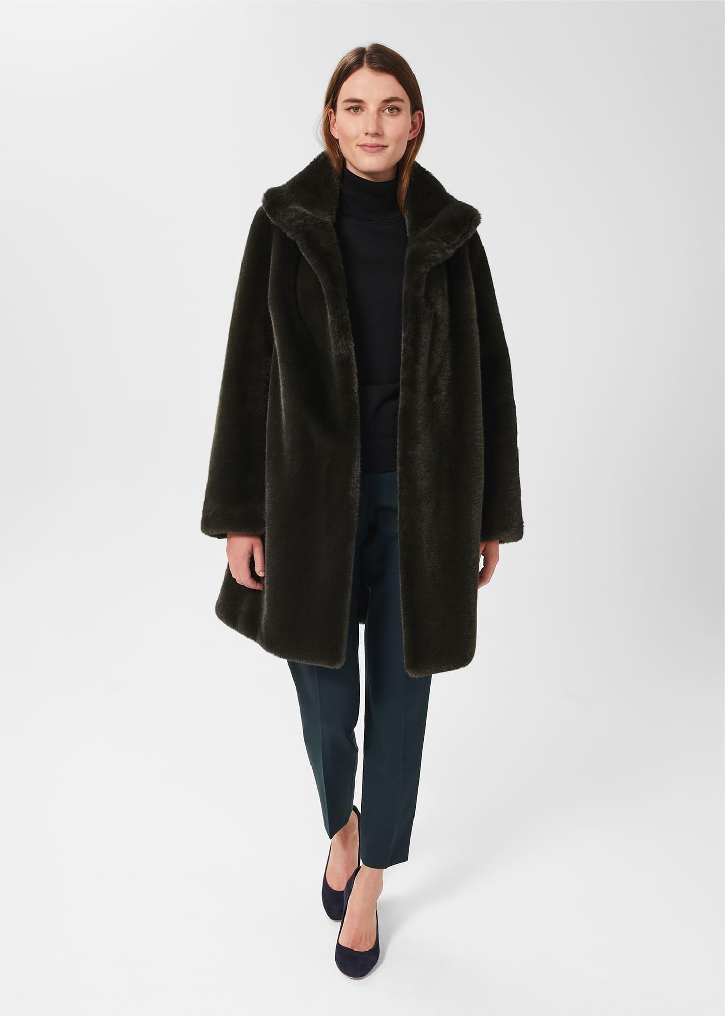 Maddox Faux Fur Coat, Olive Green, hi-res