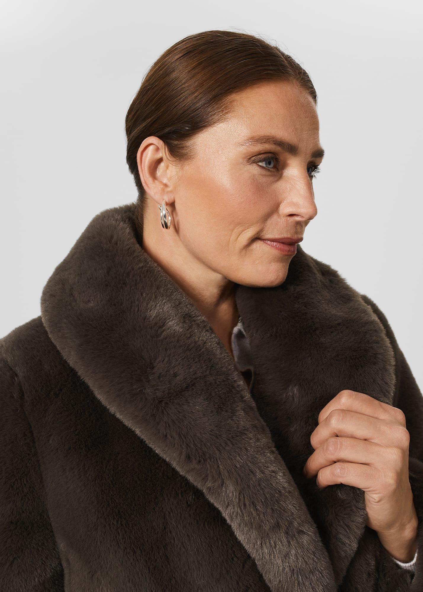 Gabby Faux Fur Coat , Dark Charcoal, hi-res