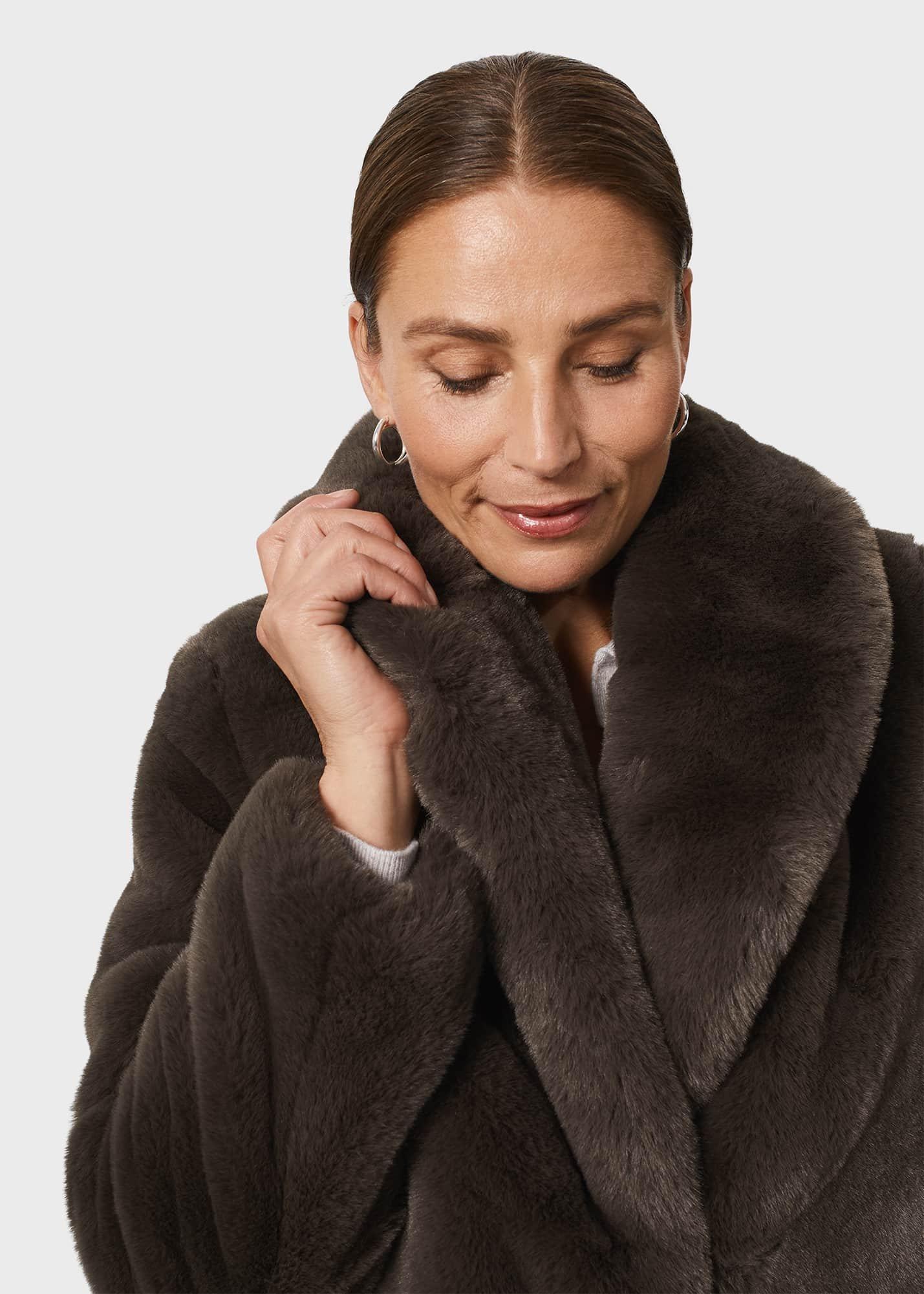 Gabby Faux Fur Coat , Dark Charcoal, hi-res