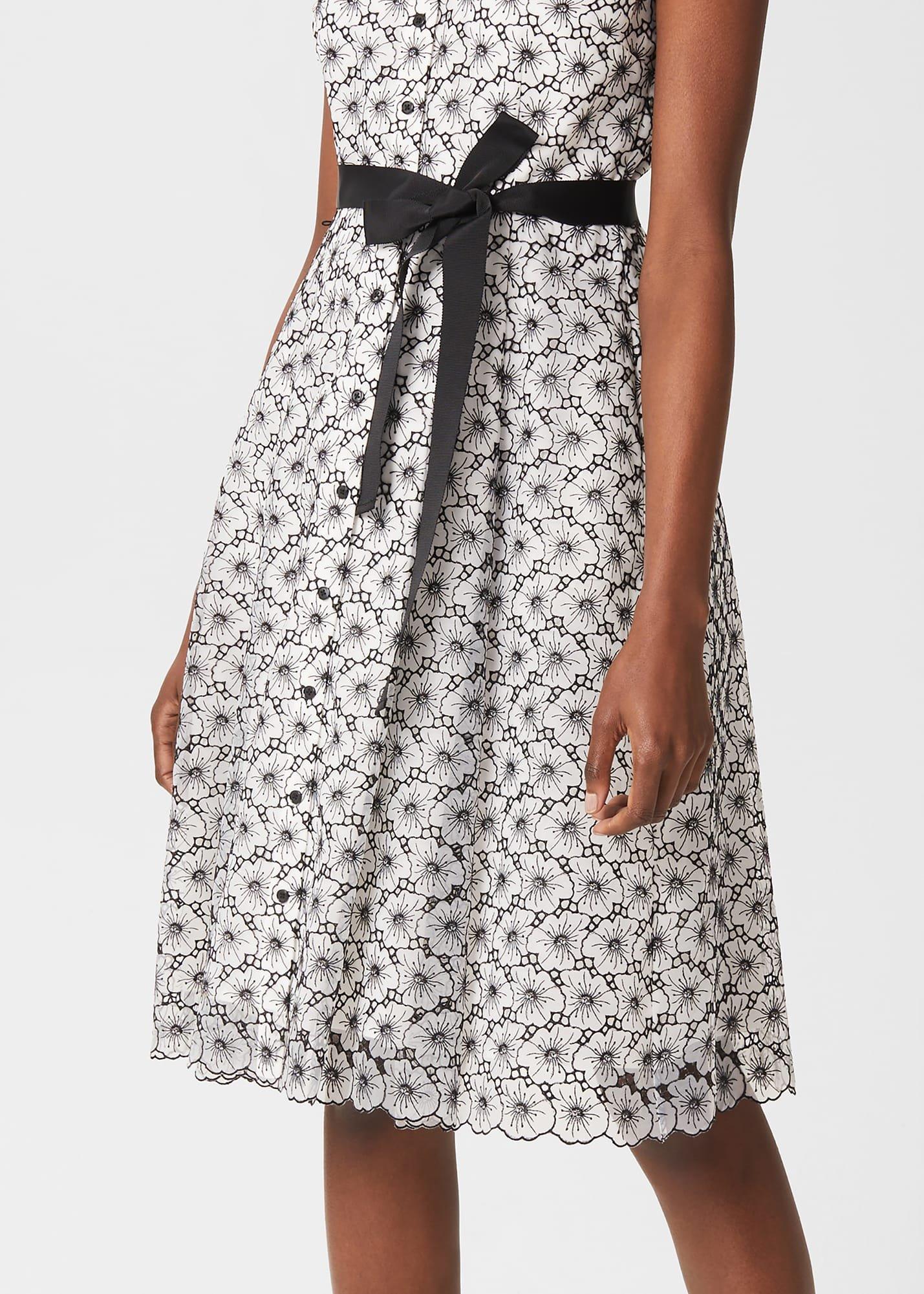 Lyra Embroidered Fit And Flare Dress, Ivory Black, hi-res