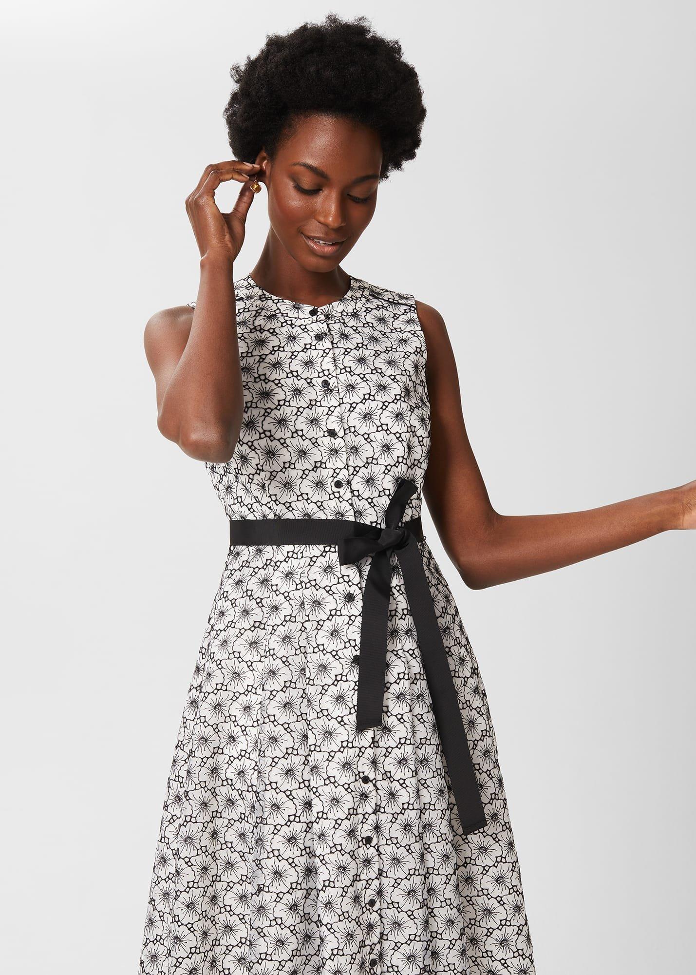 Lyra Embroidered Fit And Flare Dress, Ivory Black, hi-res