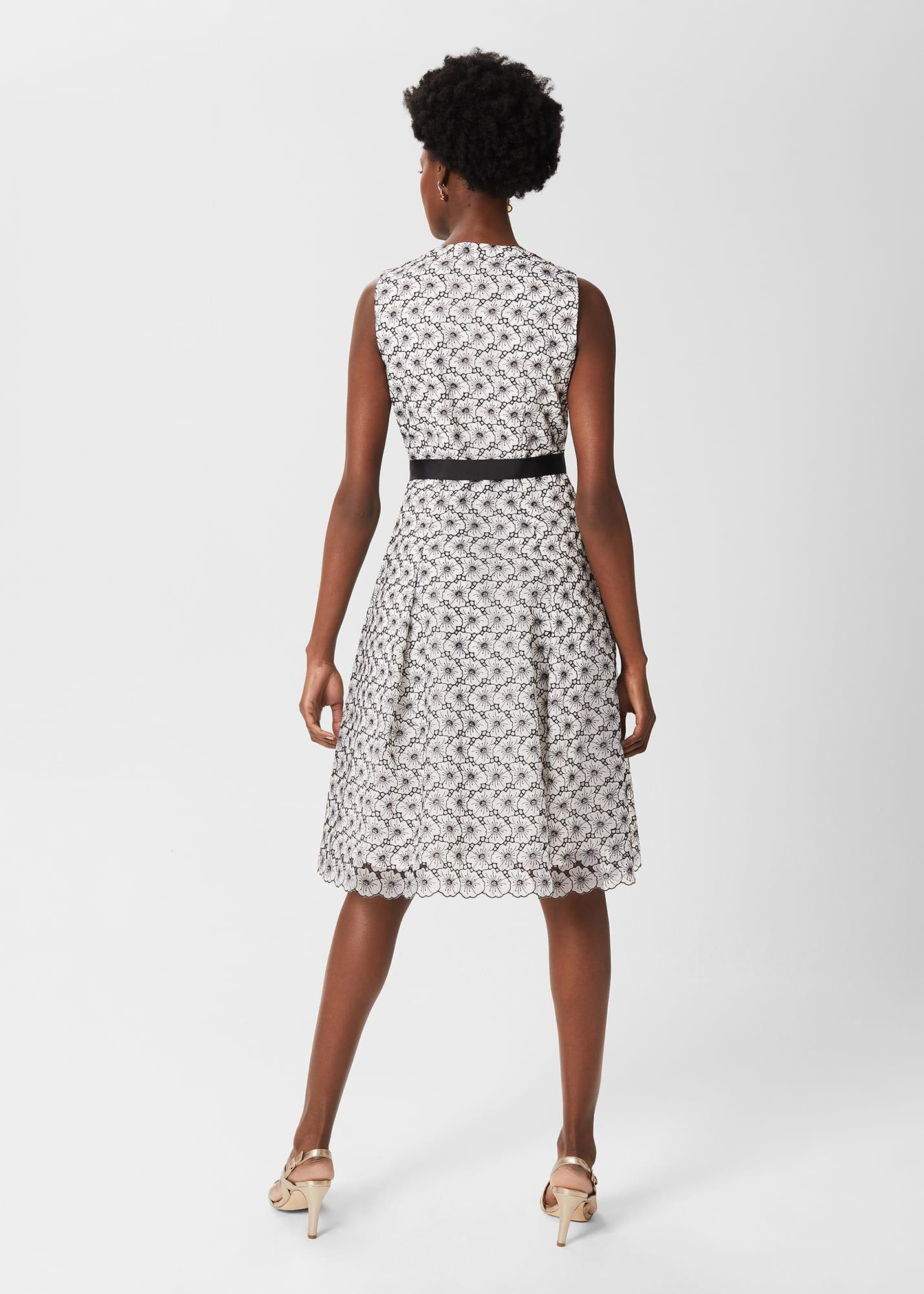 Lyra Embroidered Fit And Flare Dress, Ivory Black, hi-res