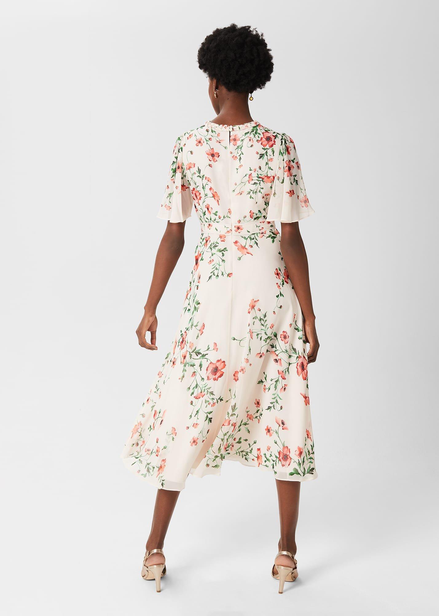 Gianna Silk Floral Dress, Cream Red Multi, hi-res