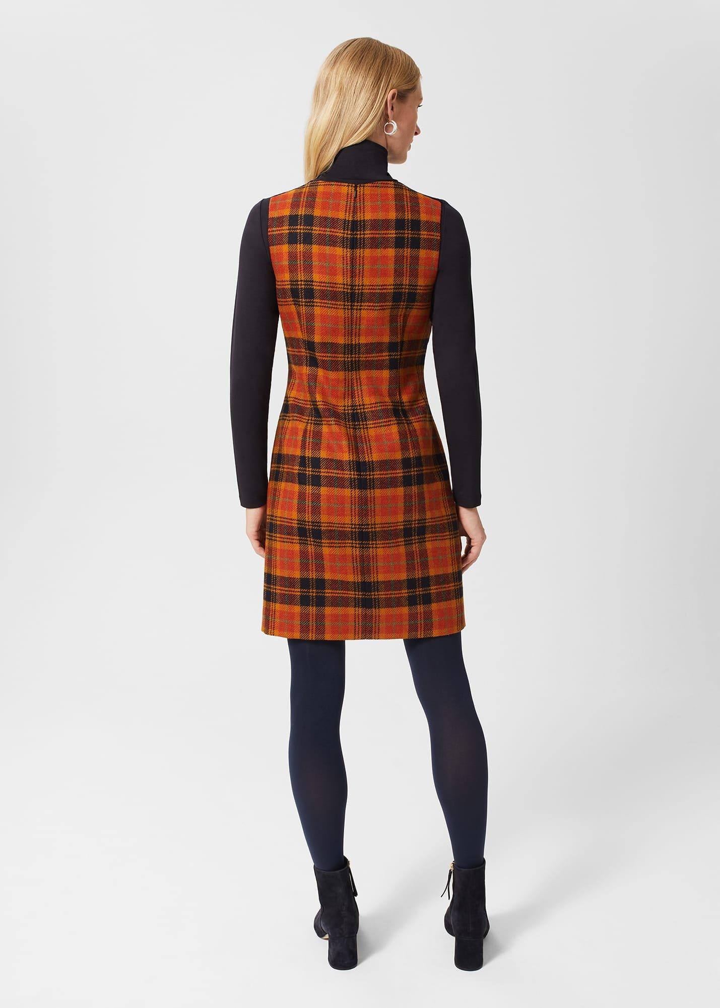Ruthie Wool Dress, Orange Navy, hi-res