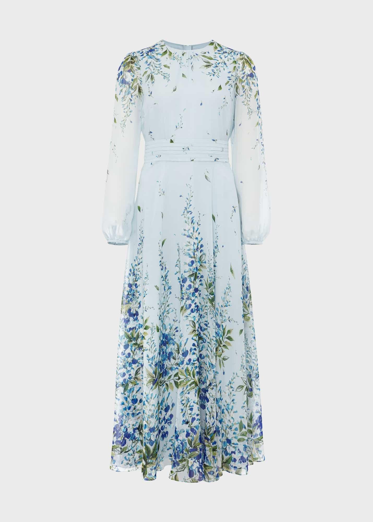 Giselle Silk Floral Dress, Pale Blue Multi, hi-res