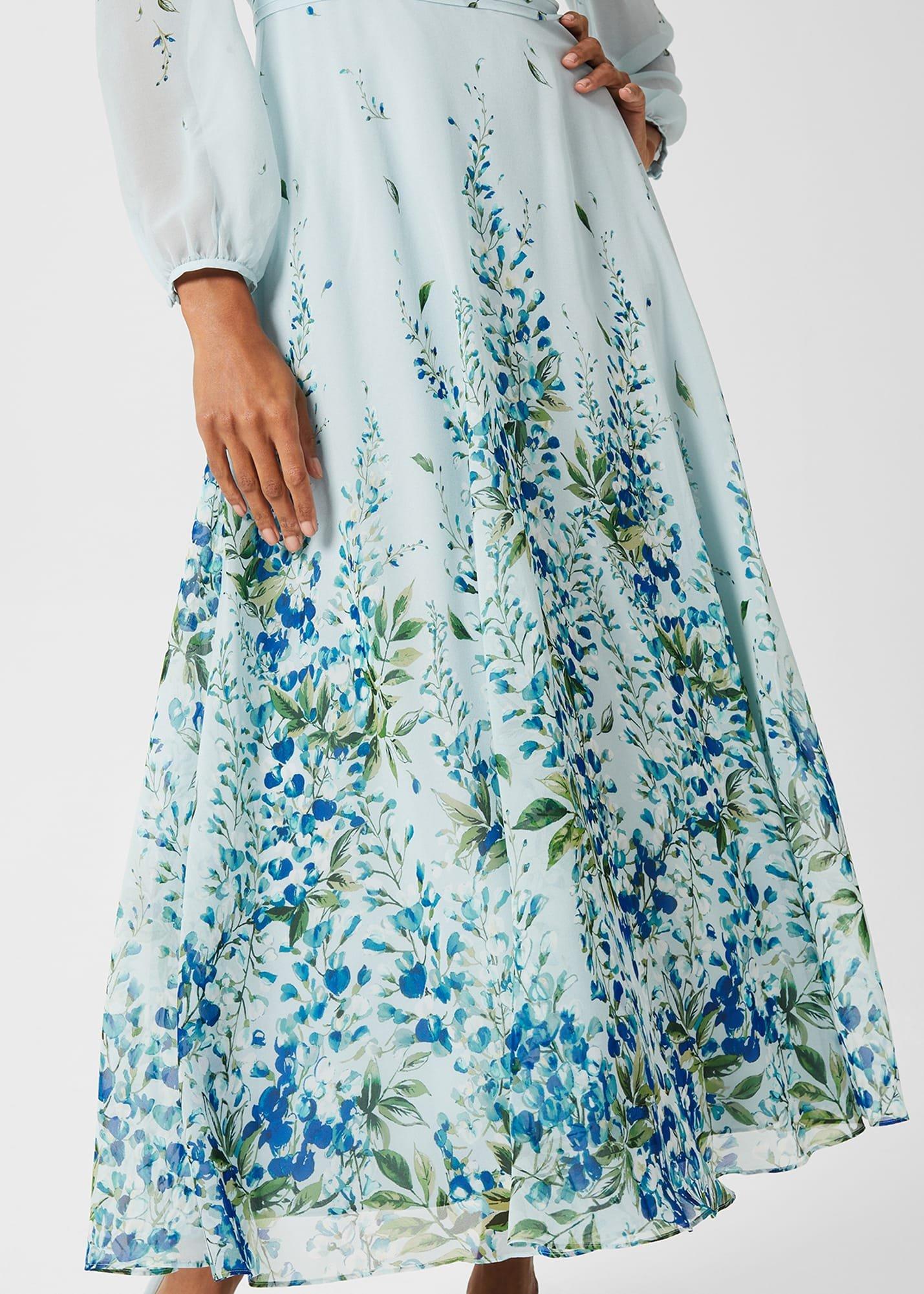 Giselle Silk Floral Dress, Pale Blue Multi, hi-res