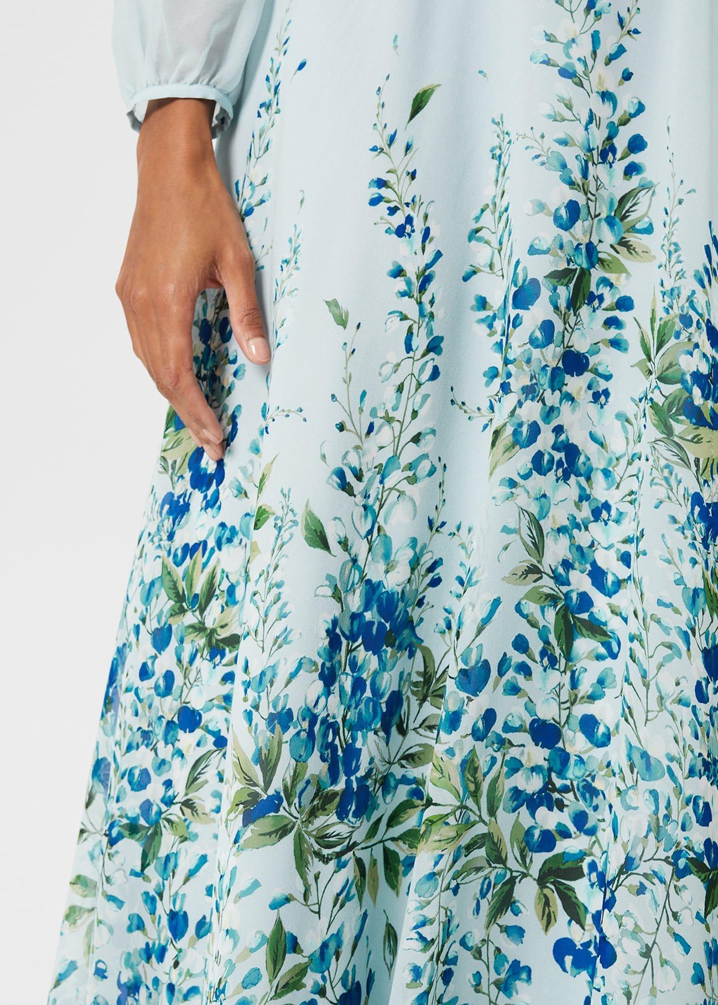 Giselle Silk Floral Dress, Pale Blue Multi, hi-res