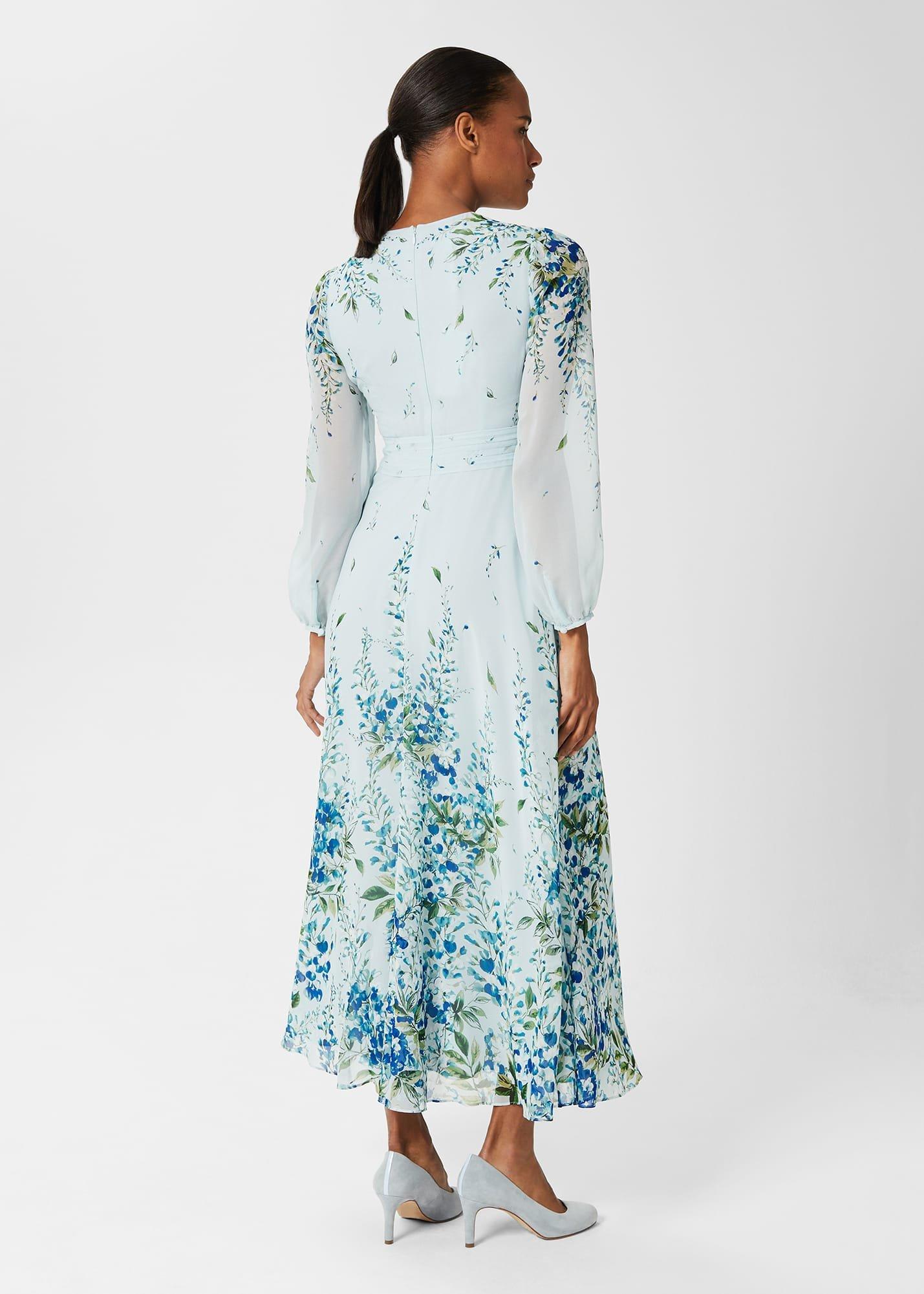 Giselle Silk Floral Dress, Pale Blue Multi, hi-res