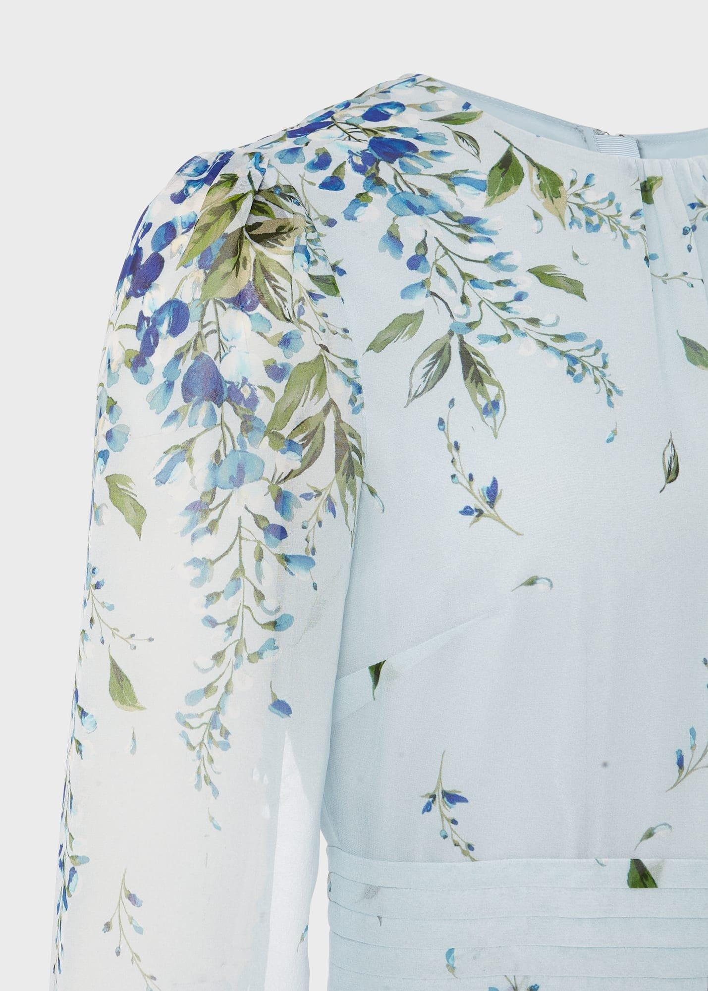 Giselle Silk Floral Dress, Pale Blue Multi, hi-res