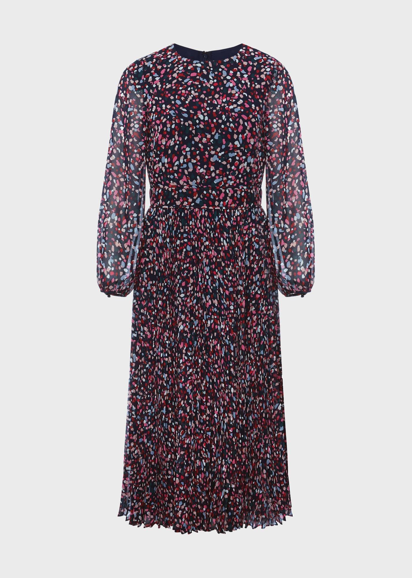 Selena Pleated Dress, Navy Multi, hi-res